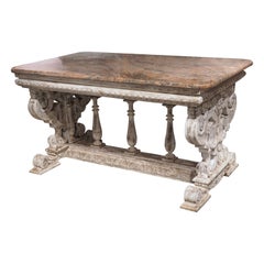 Ancienne table en chêne peint de style Renaissance d'Avignon, France, vers 1870