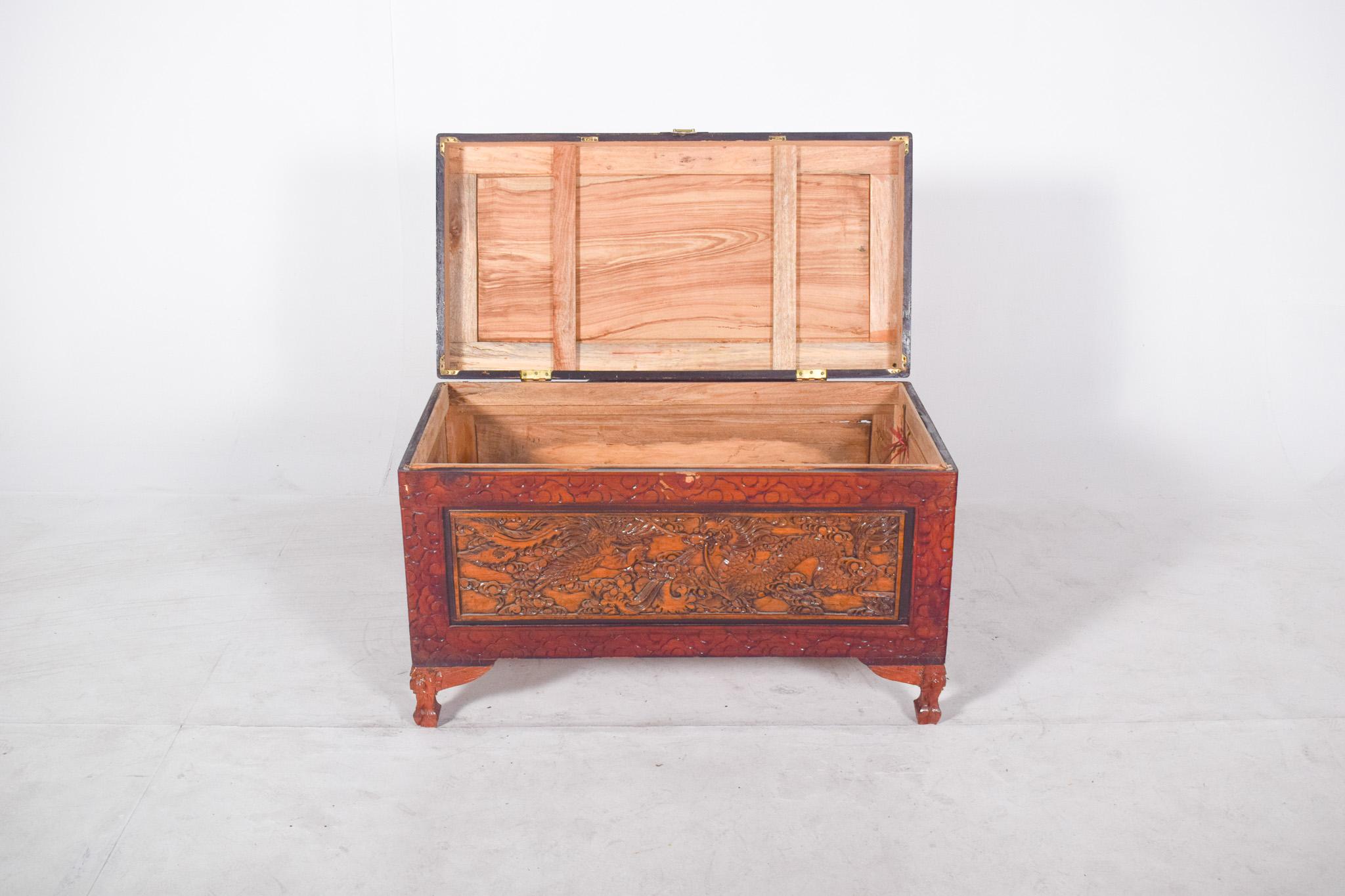 Antique Painted Oriental Carved Chest For Sale 3