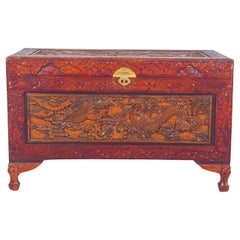 Antique Painted Oriental Carved Chest