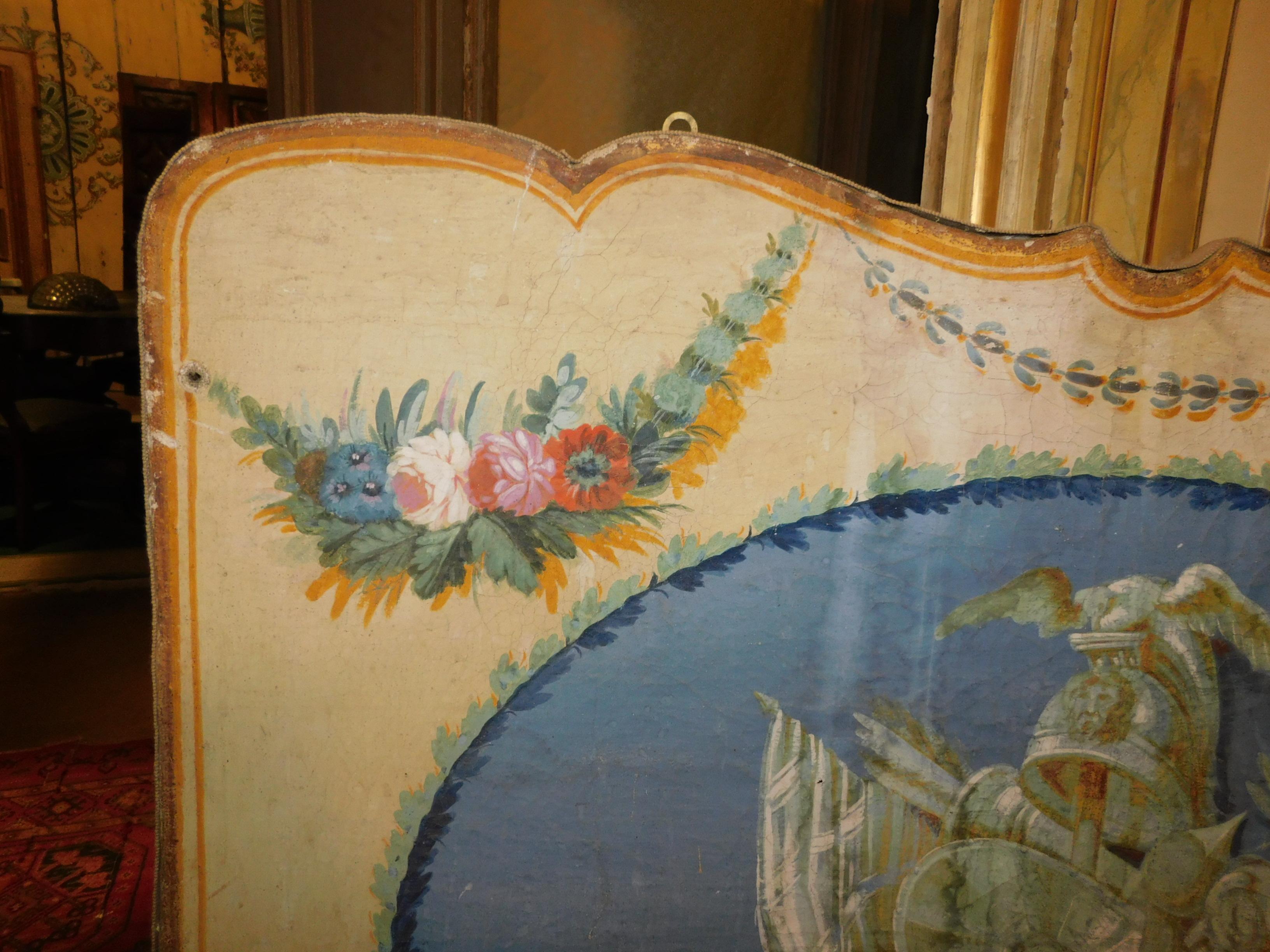 18th Century and Earlier Antique Painted over Door Panel, Wavy Shape, Bright Colors, 18th Century, Italy
