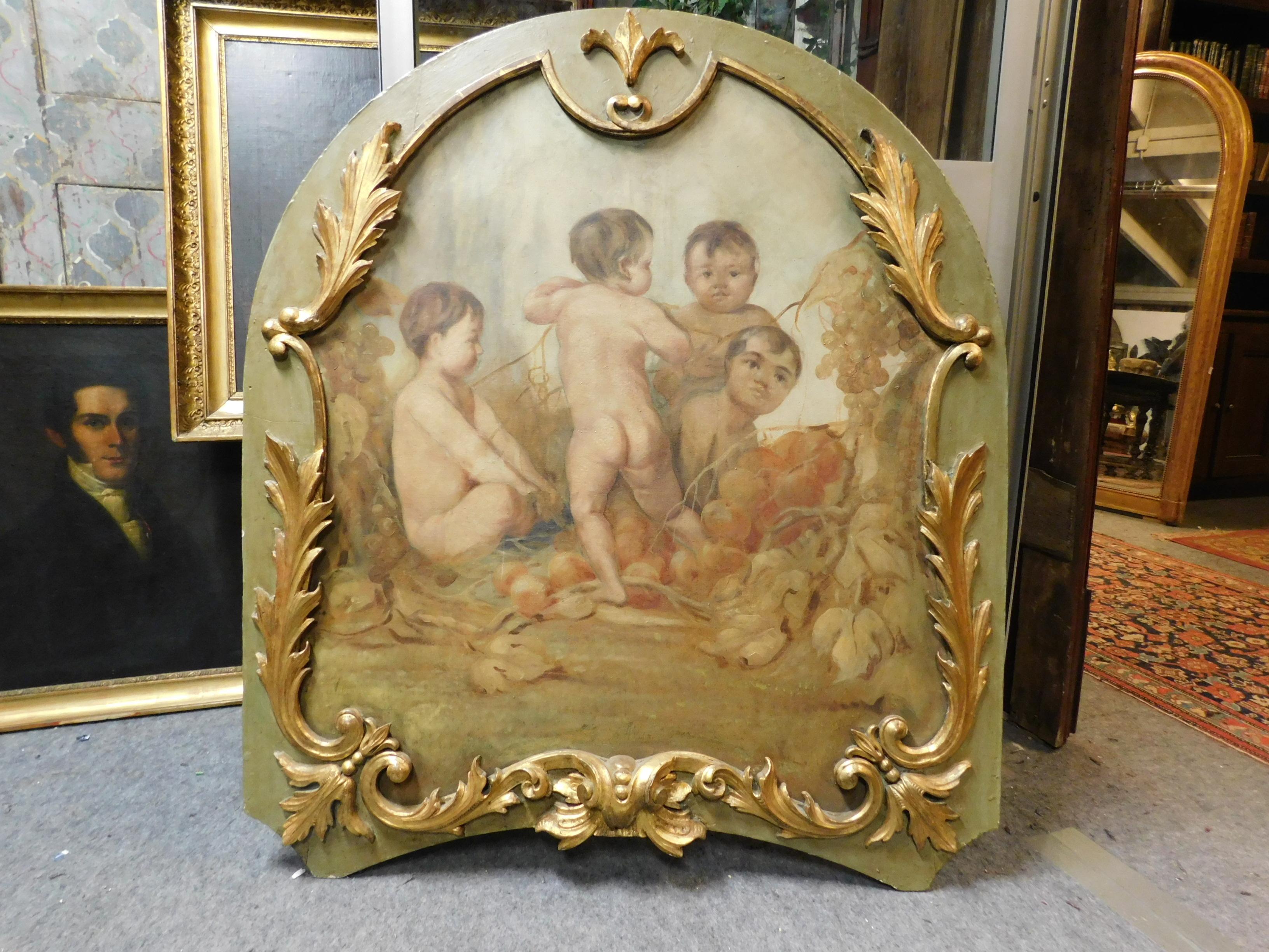 Italian Antique Painted Panel with Golden Frame, Italy, 18th Century