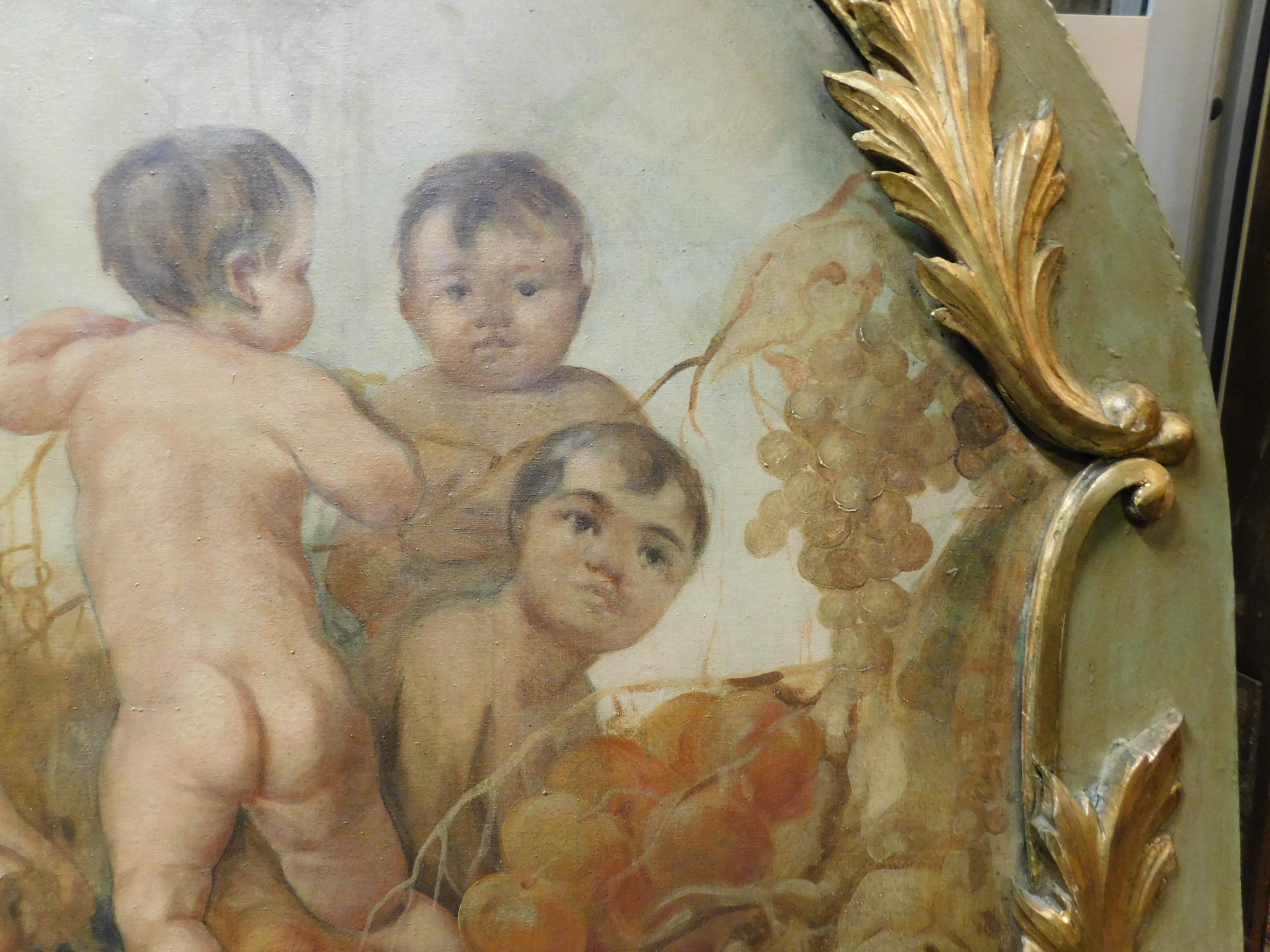 Antique Painted Panel with Golden Frame, Italy, 18th Century In Good Condition In Cuneo, Italy (CN)