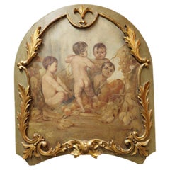 Antique Painted Panel with Golden Frame, Italy, 18th Century