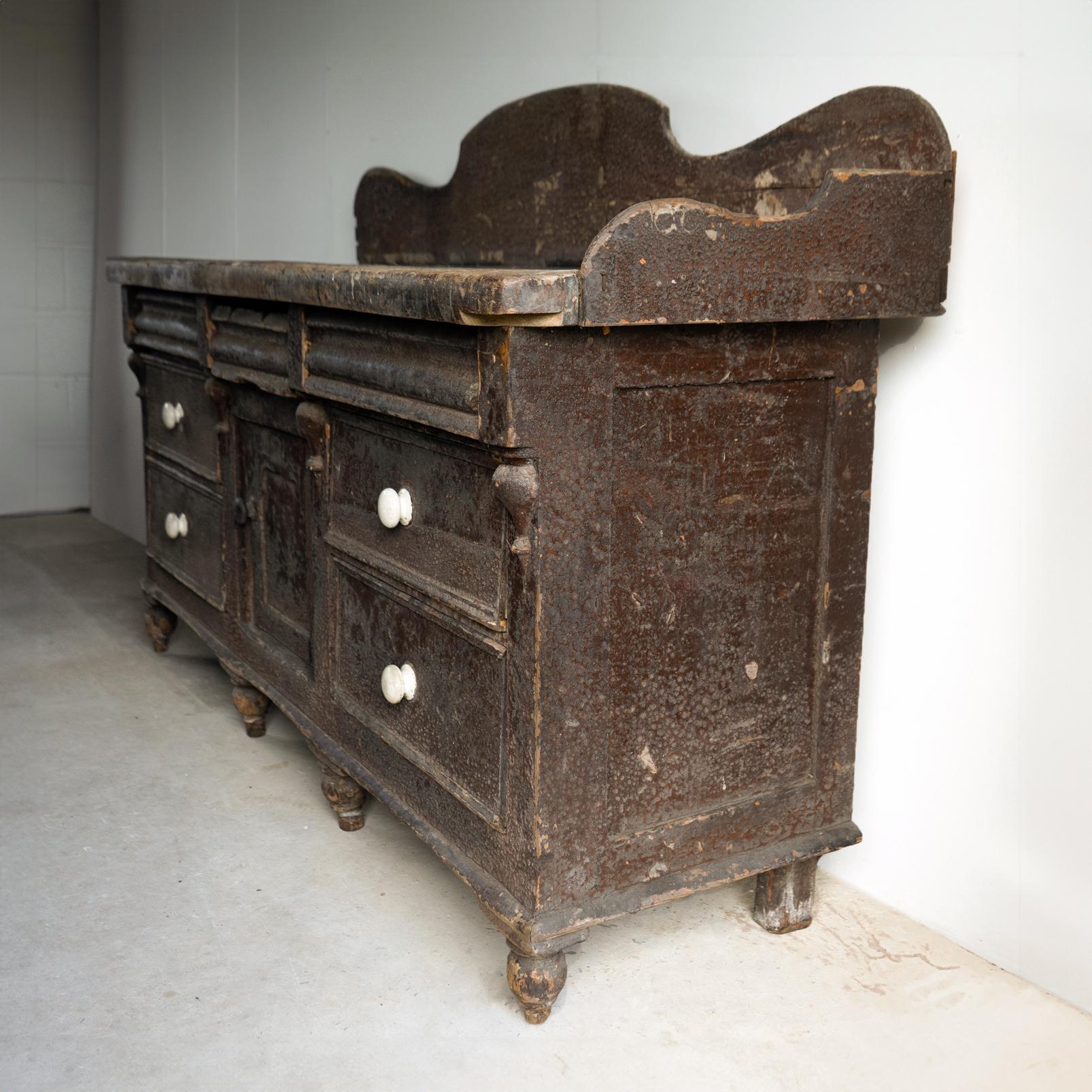 Antique Painted Pine Dresser Base, Lancashire, Early 19Th Century For Sale 4