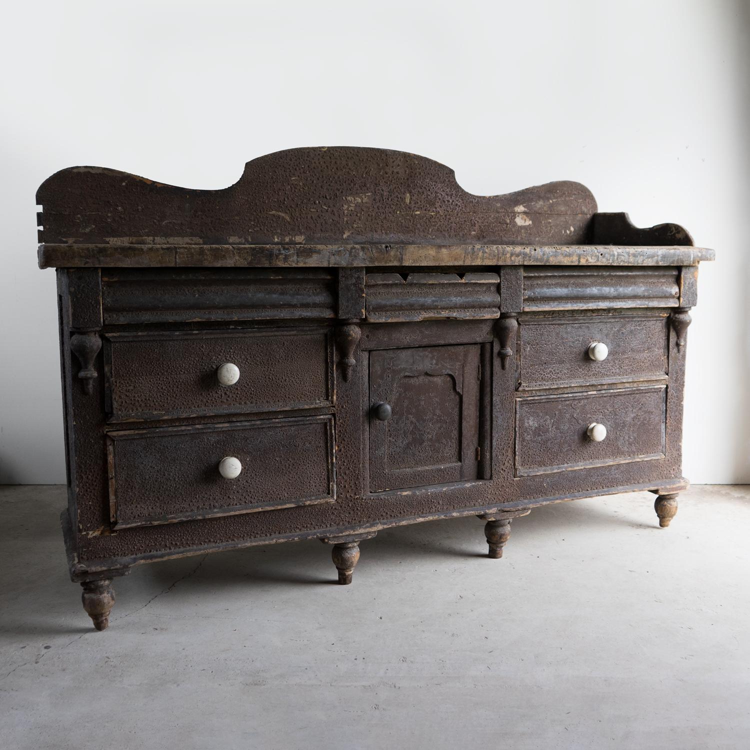 Rustic Antique Painted Pine Dresser Base, Lancashire, Early 19Th Century For Sale
