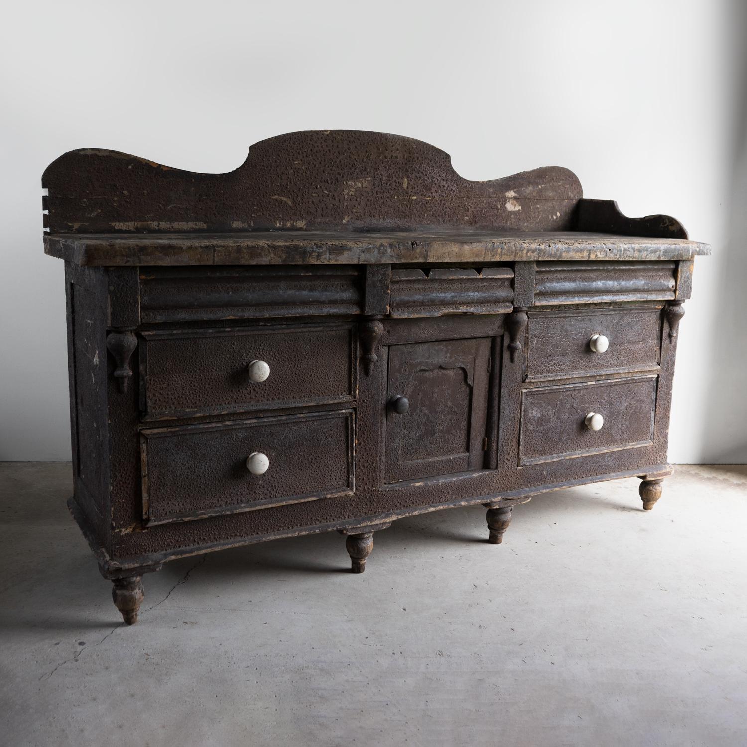 Hand-Crafted Antique Painted Pine Dresser Base, Lancashire, Early 19Th Century For Sale