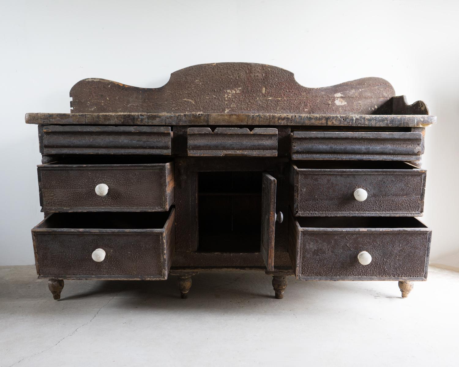 Elm Antique Painted Pine Dresser Base, Lancashire, Early 19Th Century For Sale