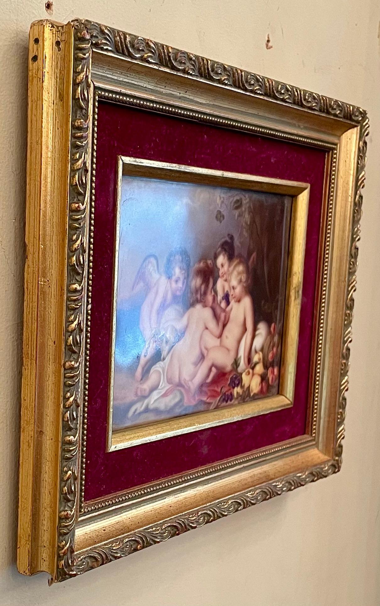 Antique Painted Porcelain Plaque after Ruben's Christ Child with Infant St. John Bon état - En vente à New Orleans, LA
