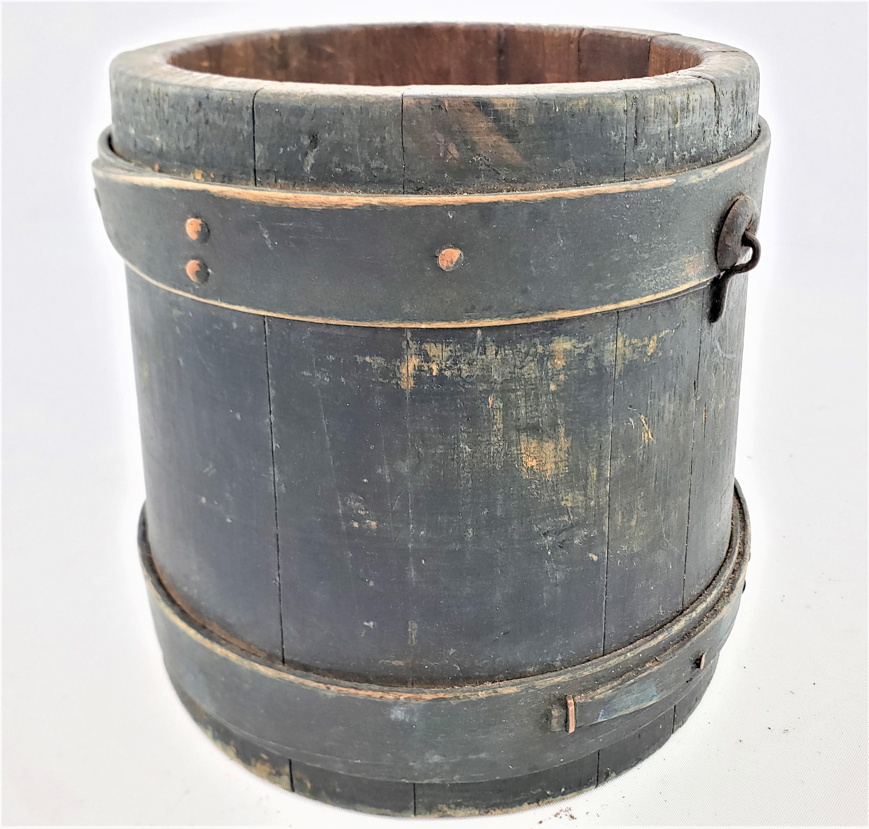 Antique Painted Primitive Covered & Finger Staved Sugar Pail, Bucket or Firkin For Sale 7