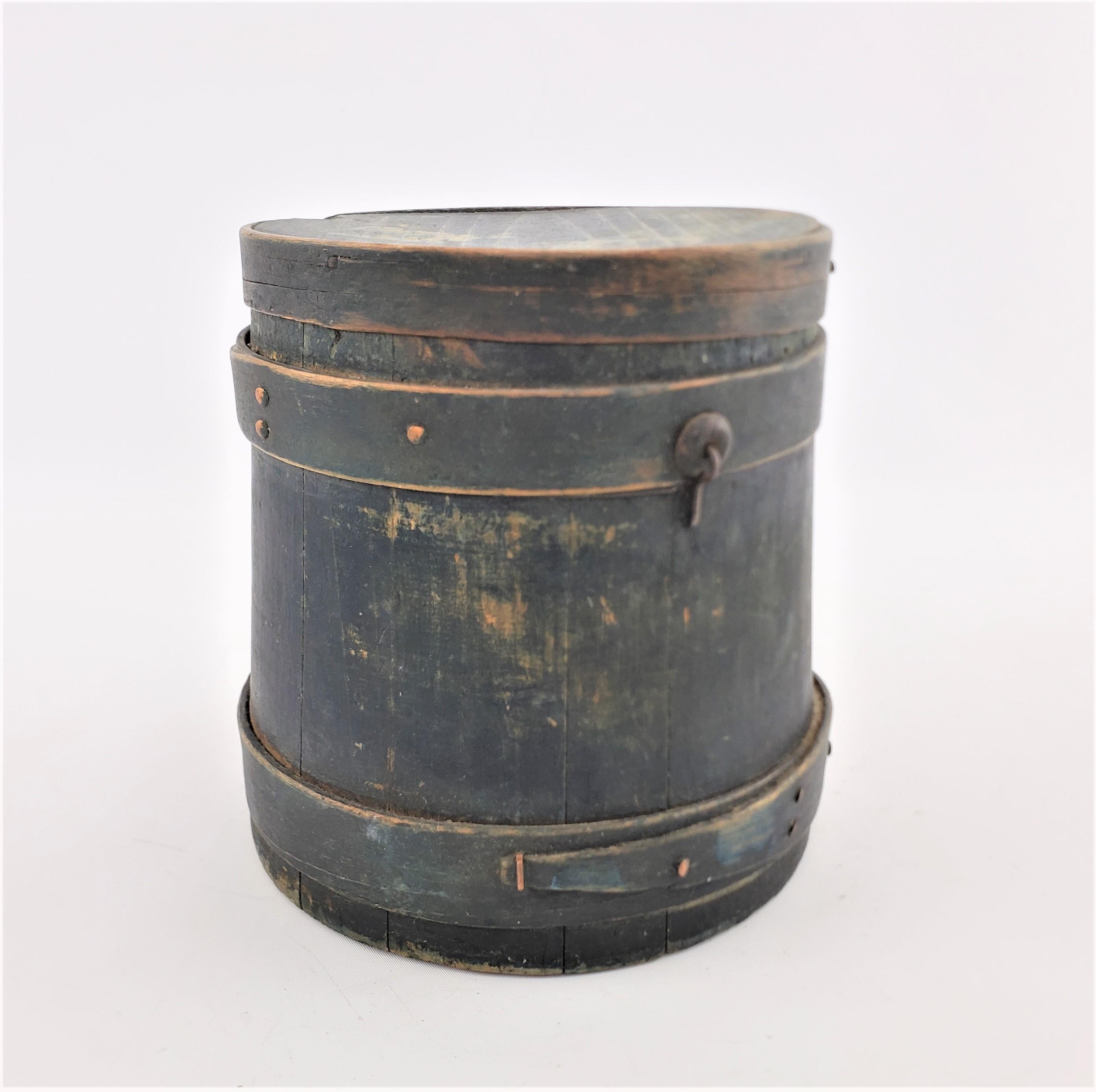 Unknown Antique Painted Primitive Covered & Finger Staved Sugar Pail, Bucket or Firkin For Sale