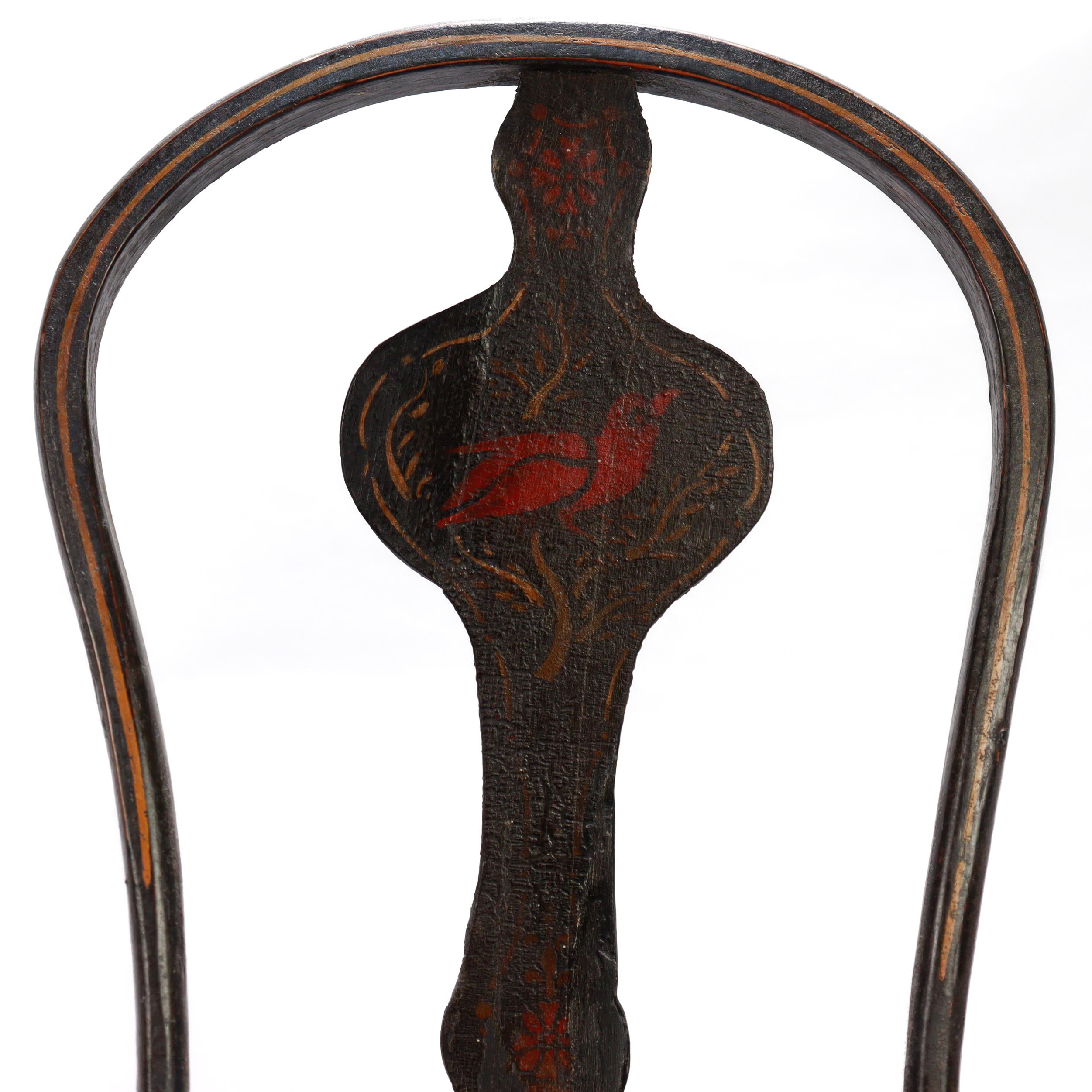 Antiker bemalter und schablonierter Miniatur-Volkskunst-Kinderstuhl oder Puppenstuhl (amerikanisch) im Angebot