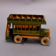 Antique Painted Strauss Tin Interstate Double Decker Bus Winding Toy and Key