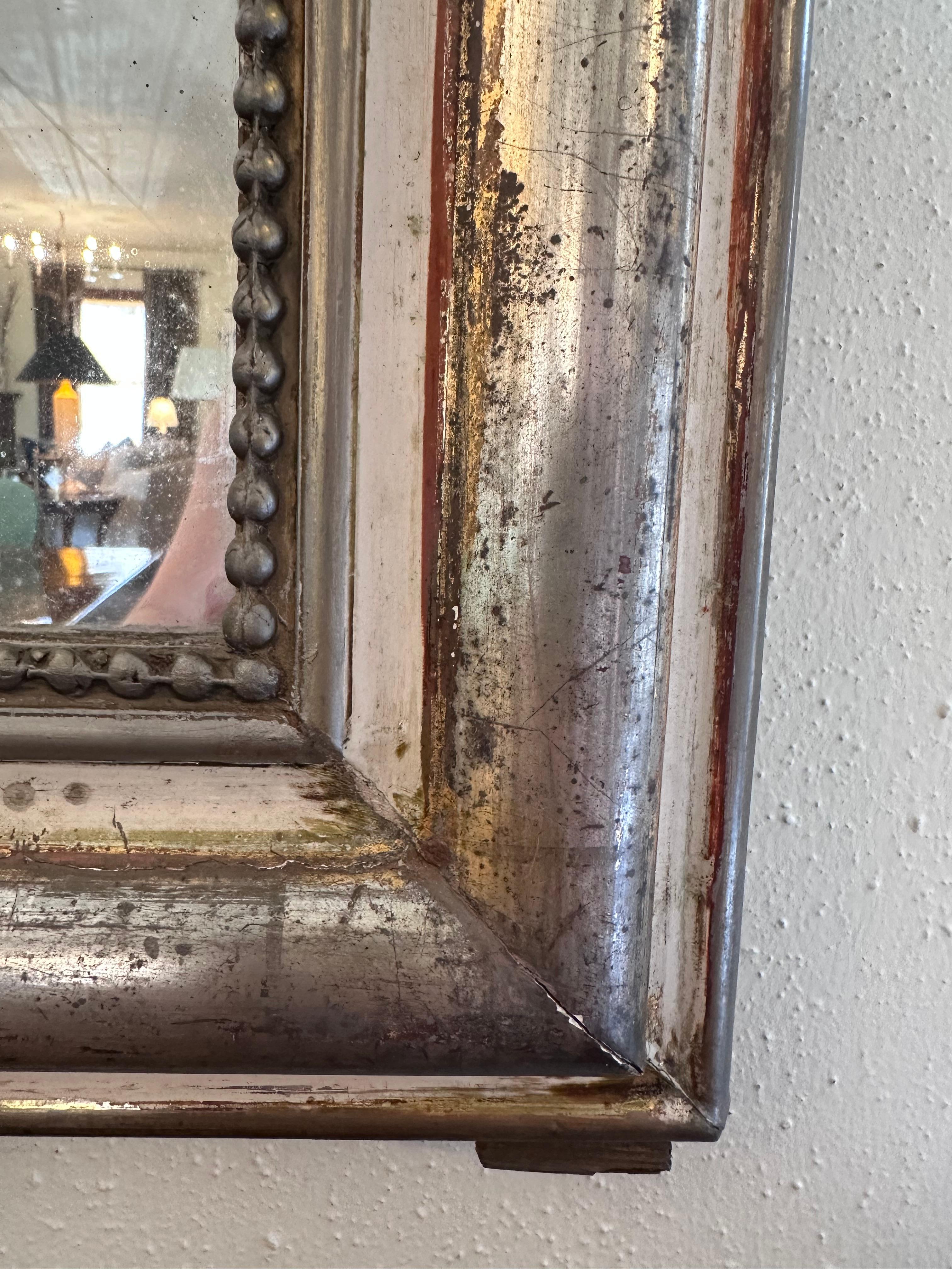 Antiker gestreifter Louis Philippe-Spiegel mit versilberten Rändern (Französisch) im Angebot