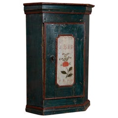 Antique Painted Swedish Hanging Corner Cabinet