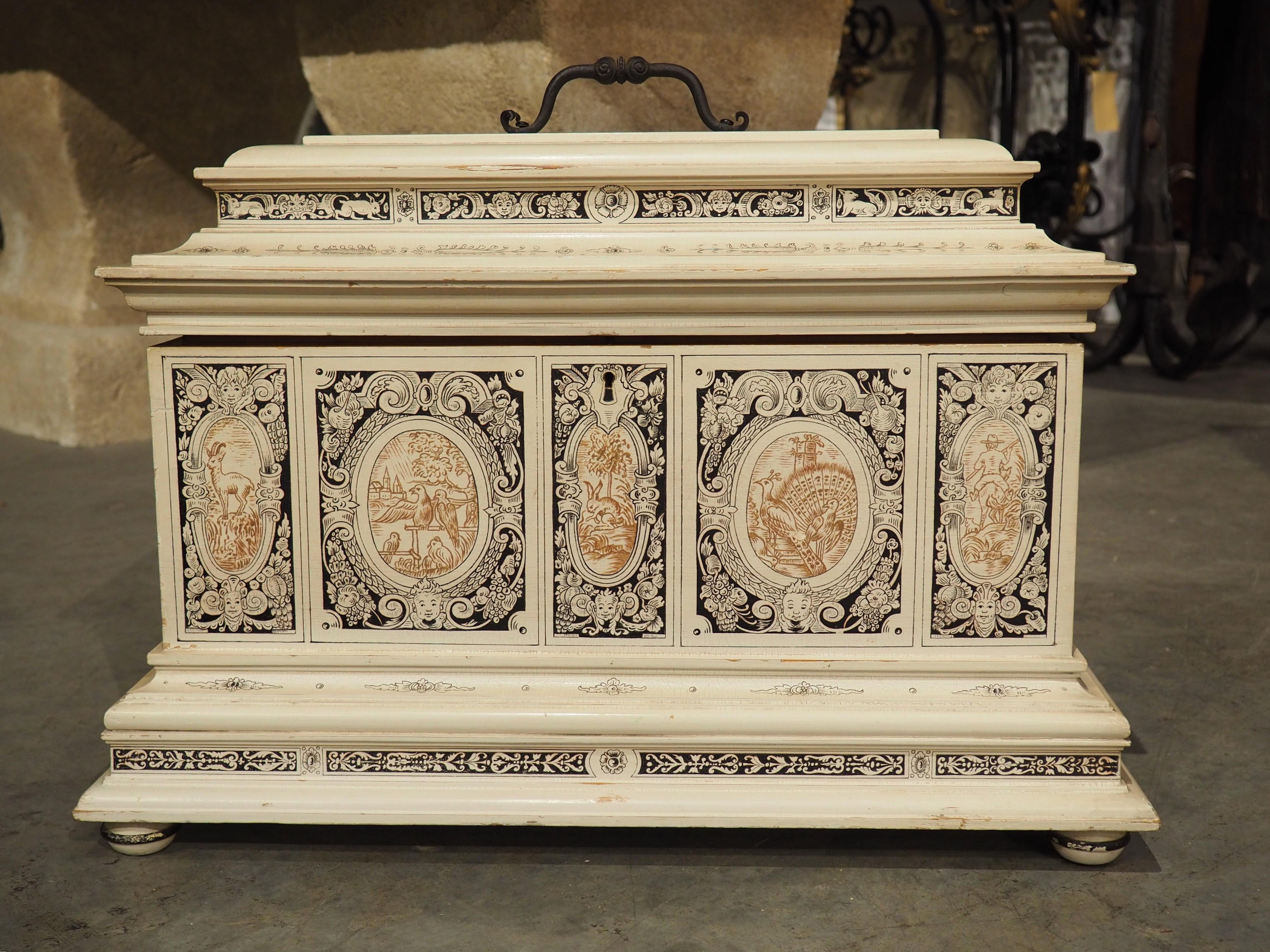 Renaissance Antique Painted Table Coffer, Dated 1915 For Sale