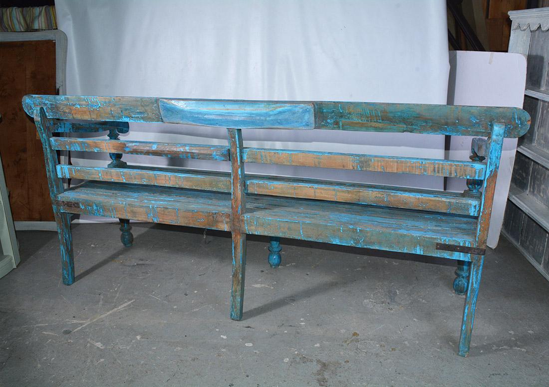 Anglo-Indian Antique Painted Teak Wood Garden Bench