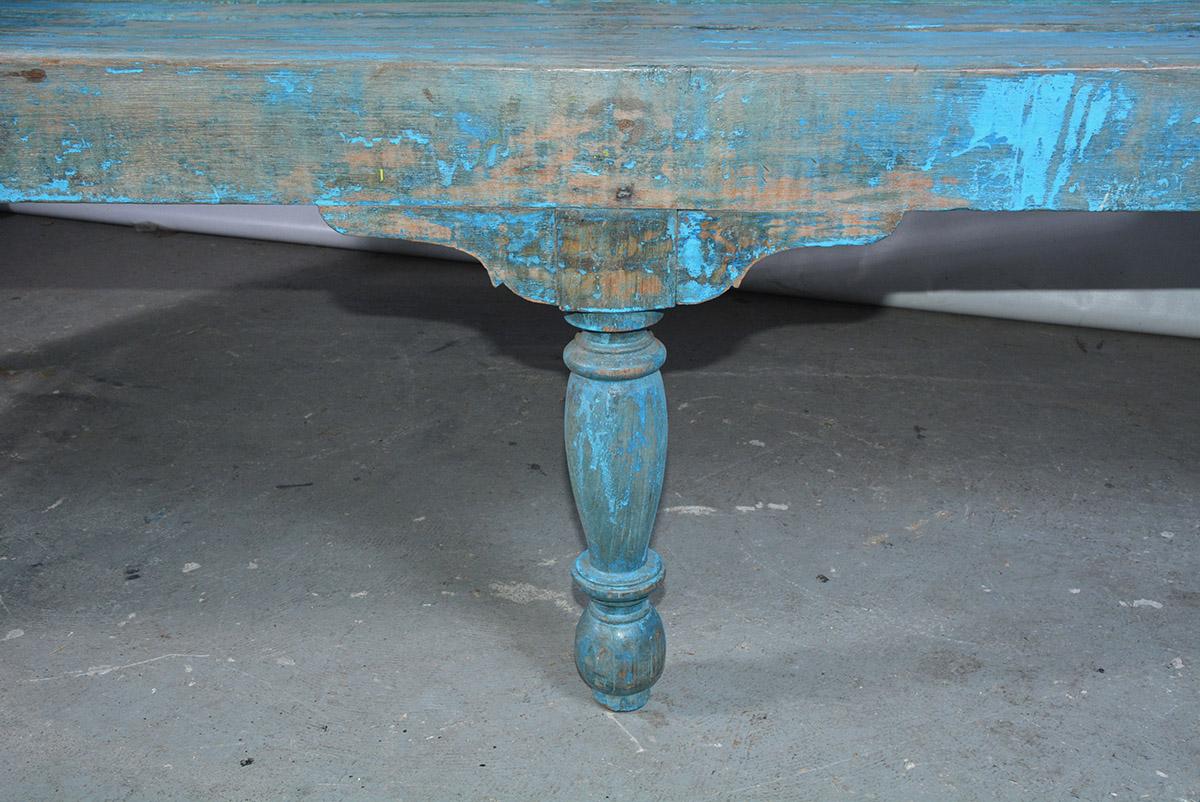 Hand-Crafted Antique Painted Teak Wood Garden Bench