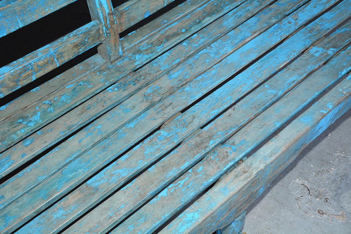 Antique Painted Teak Wood Garden Bench 1