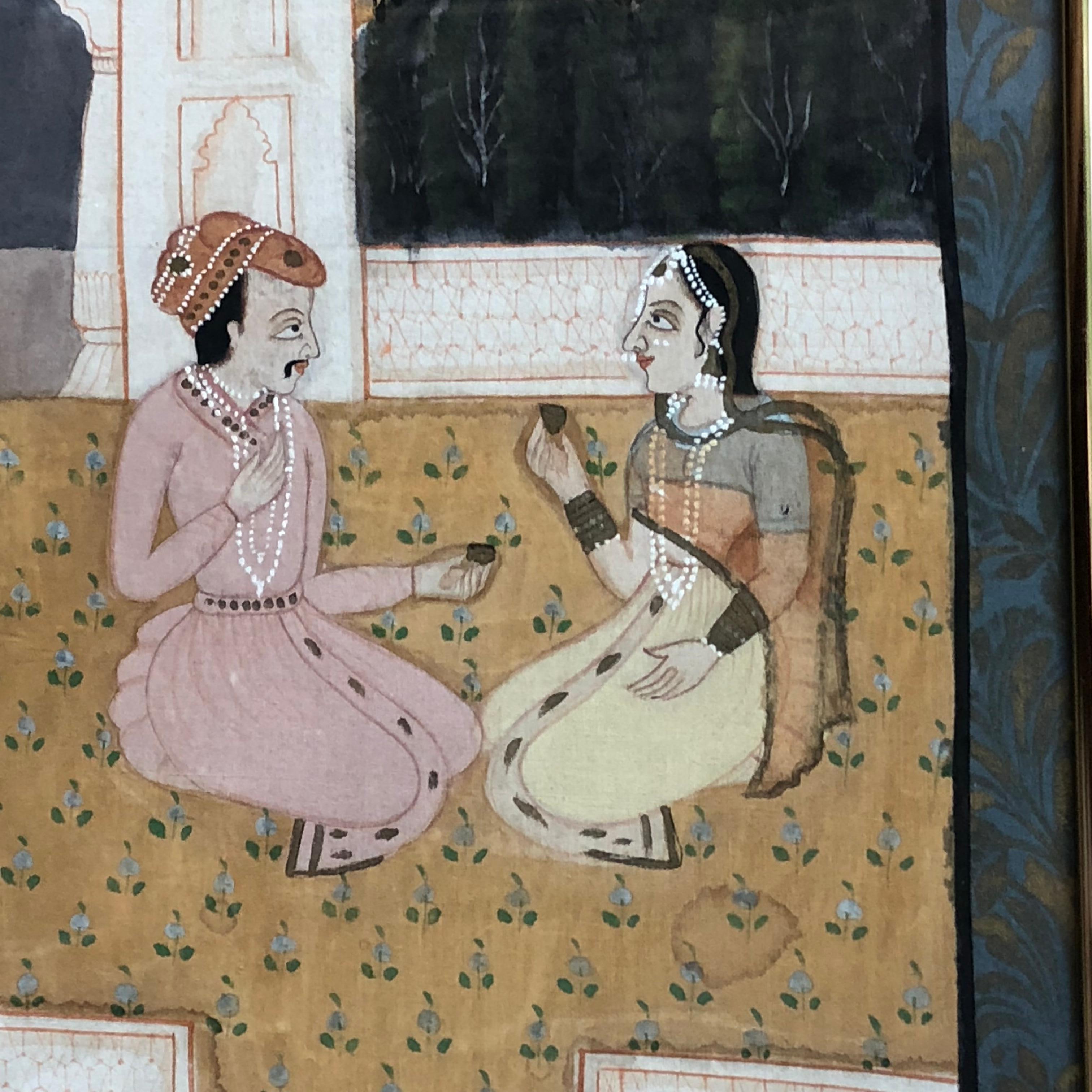 19th Century Antique Painted Textile from India, Couple