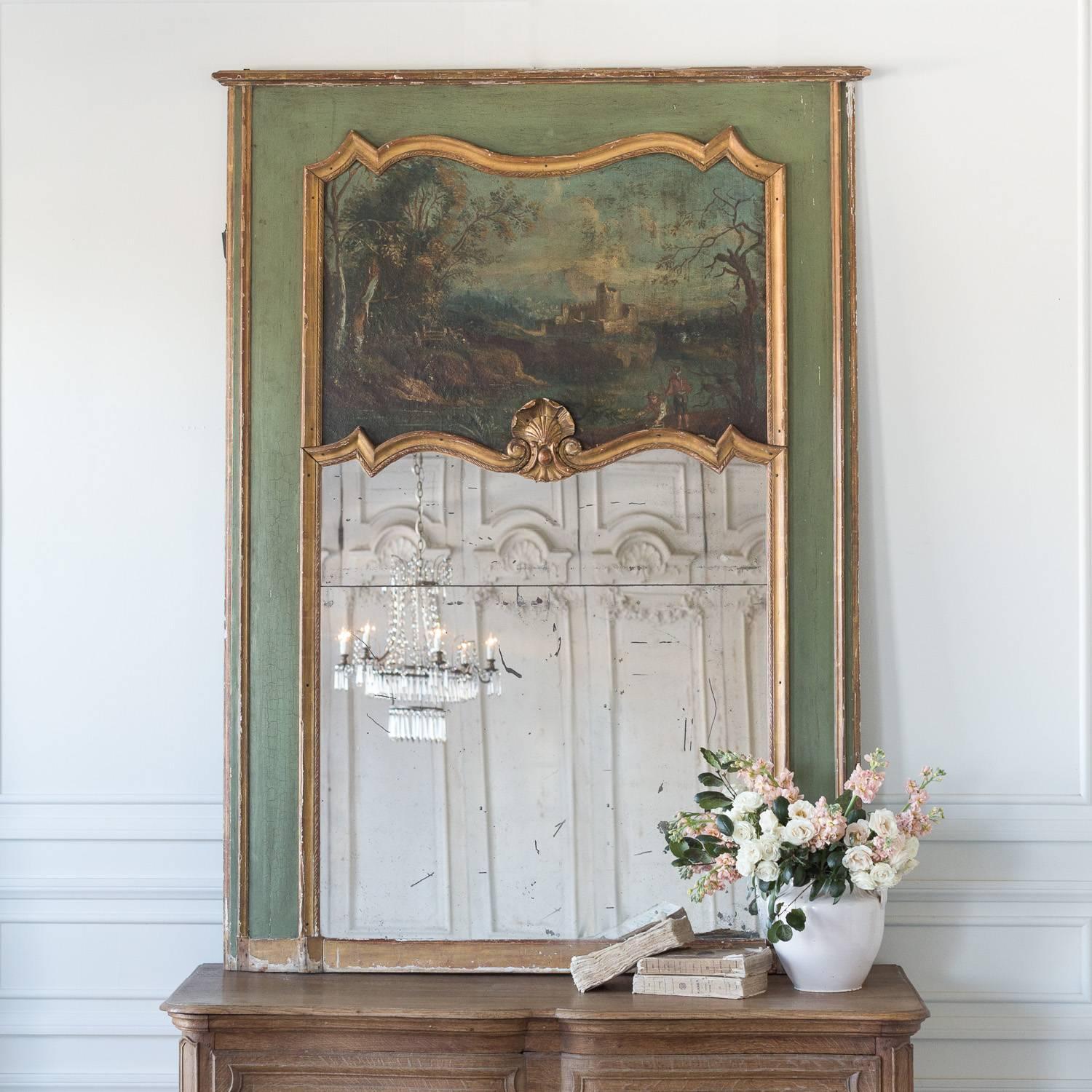 Antique Painted Trumeau Mirror, circa 1870 For Sale 2