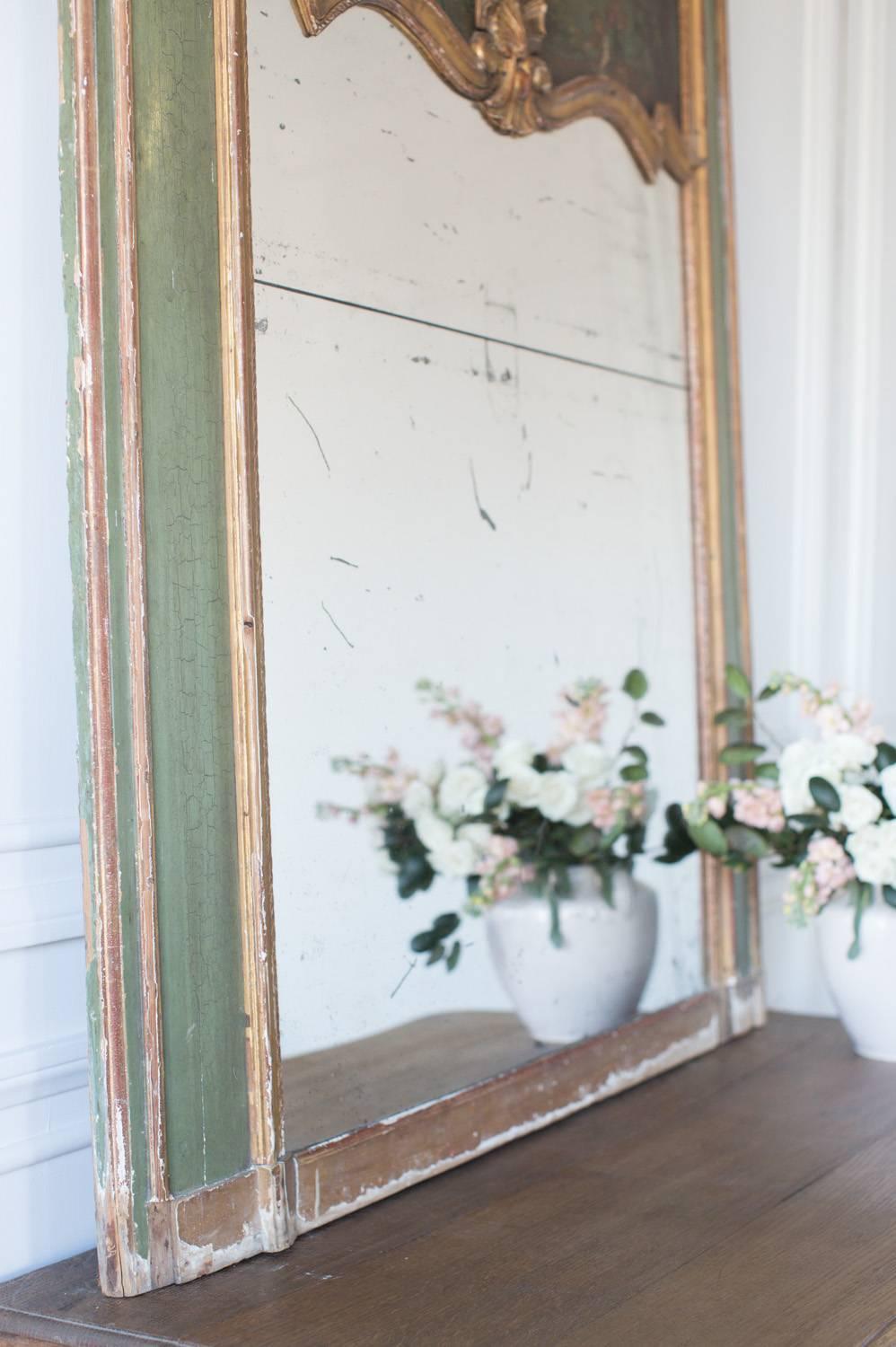 Antique Painted Trumeau Mirror, circa 1870 For Sale 4