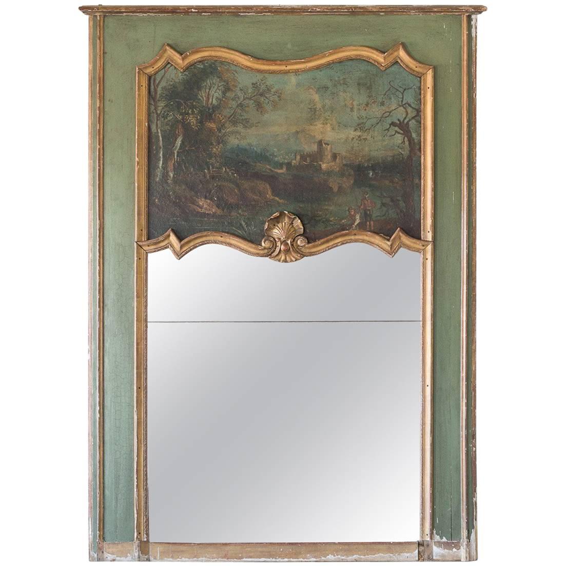 Antique Painted Trumeau Mirror, circa 1870 For Sale