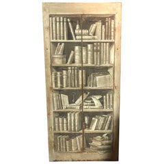 Antique Painted Wall Cabinet, Cupboard Fake Painted Bookcase, 19th Century