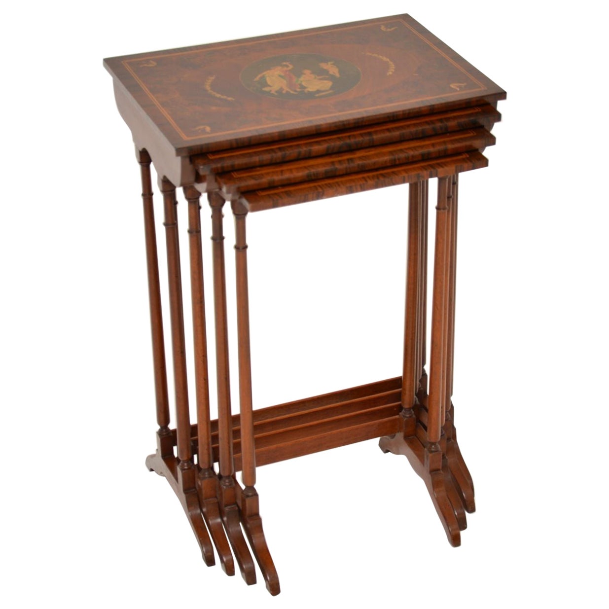 Antique Painted Walnut Nest of 4 Tables