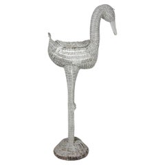 Antique Painted Wicker Flamingo Planter Stand Palm Beach