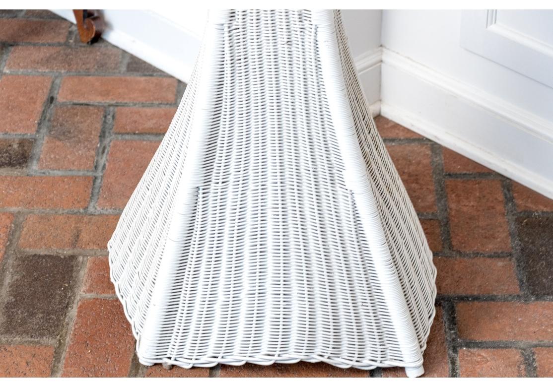 Antique Painted Wicker Three-light Floor Lamp With Shade For Sale 4