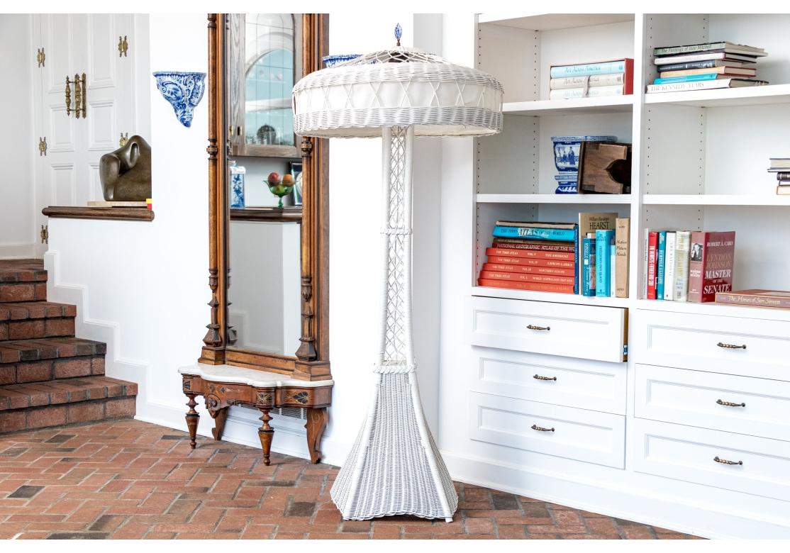 20th Century Antique Painted Wicker Three-light Floor Lamp With Shade For Sale