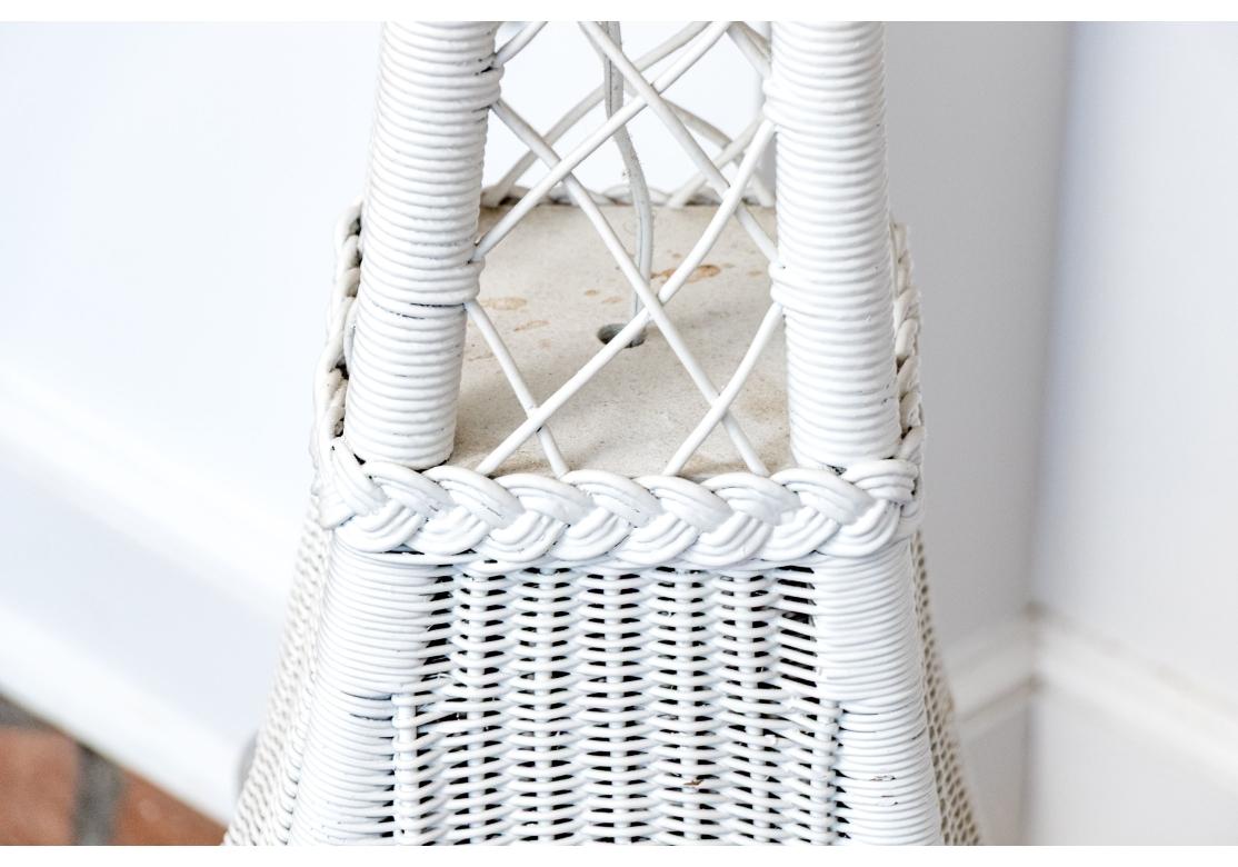 Metal Antique Painted Wicker Three-light Floor Lamp With Shade For Sale