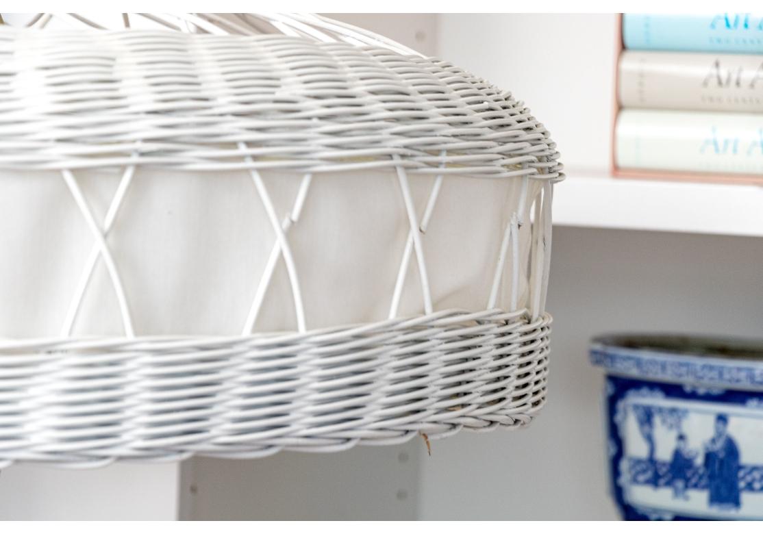 Antique Painted Wicker Three-light Floor Lamp With Shade For Sale 3