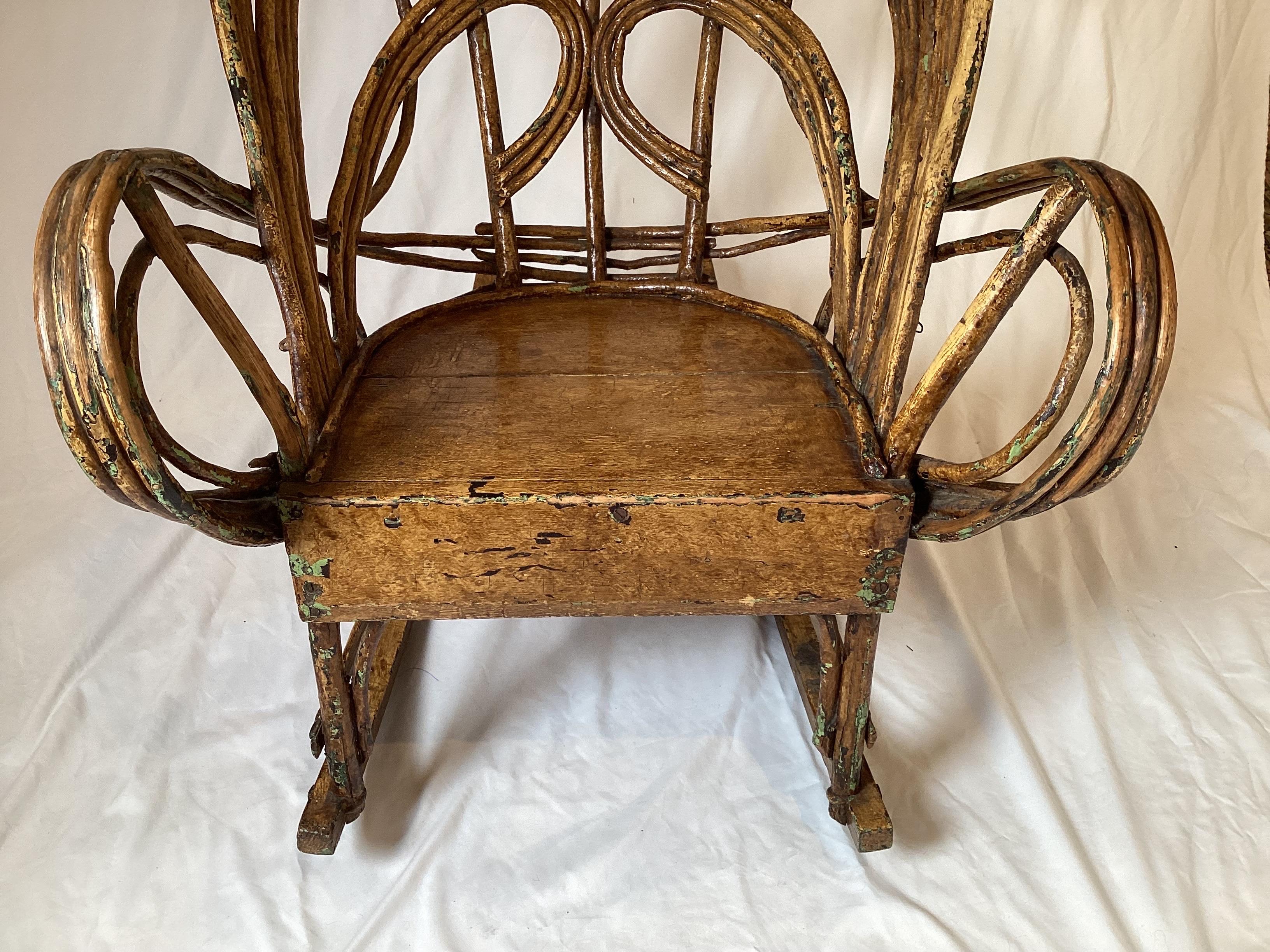 American Antique Painted Willow Adirondack Rocking Chair