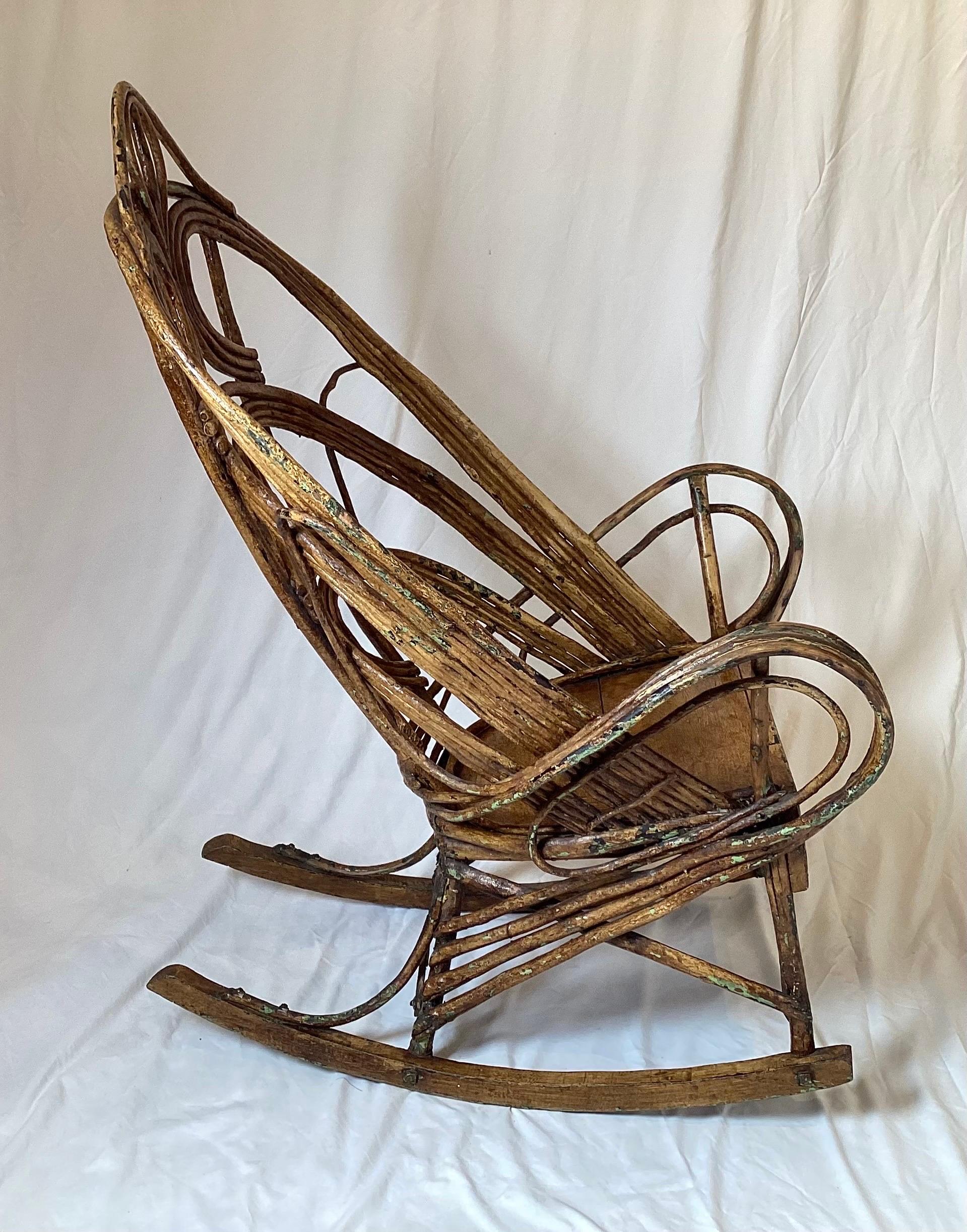 Early 20th Century Antique Painted Willow Adirondack Rocking Chair