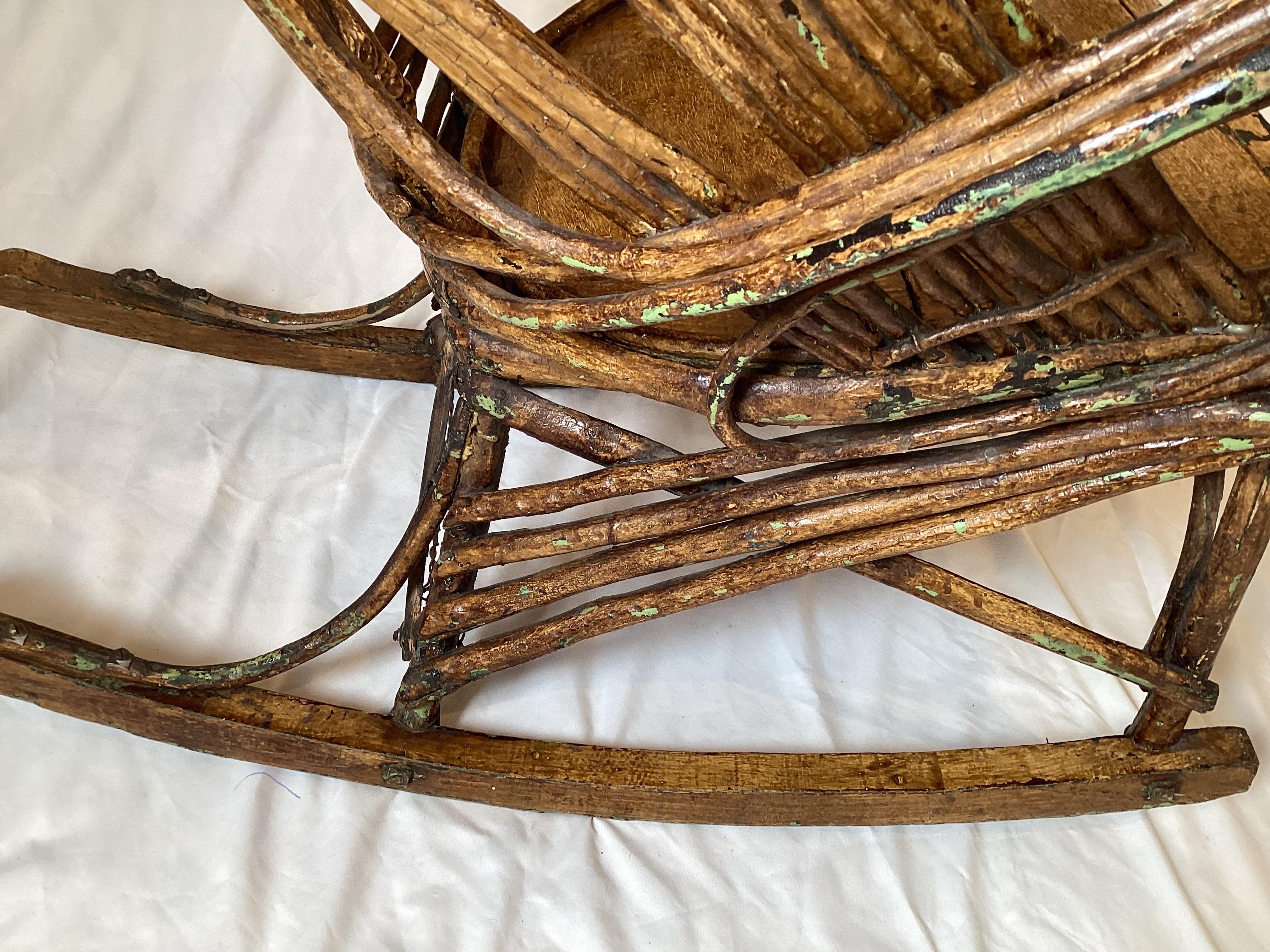 Antique Painted Willow Adirondack Rocking Chair 1