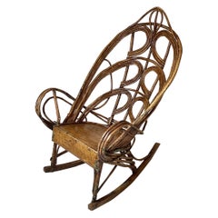 Ancienne chaise à bascule Adirondack en saule peinte