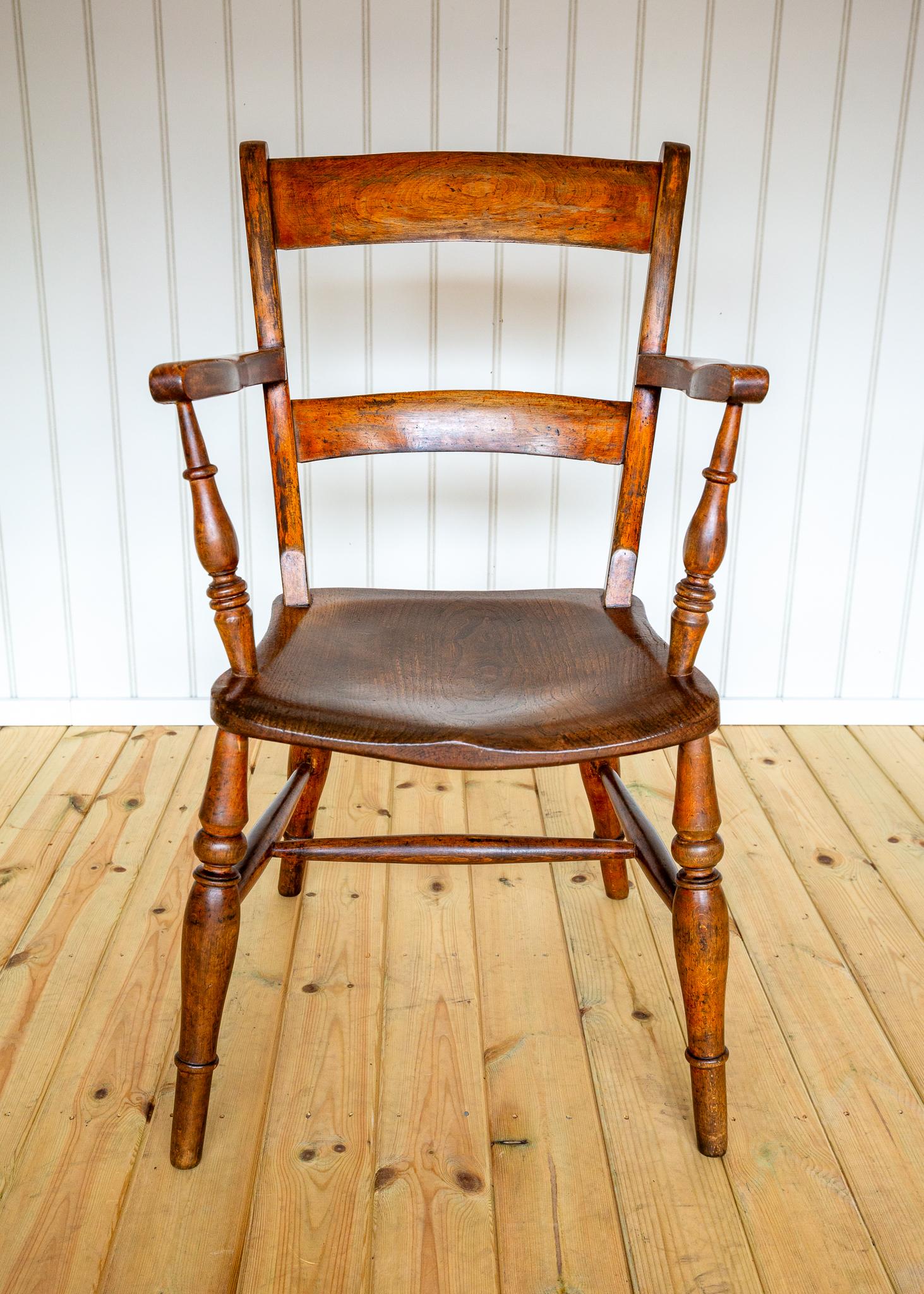 Antike gemalt Windsor Stuhl Land Bar zurück Oxford Sessel Bauernhaus 1850 (Handgeschnitzt) im Angebot