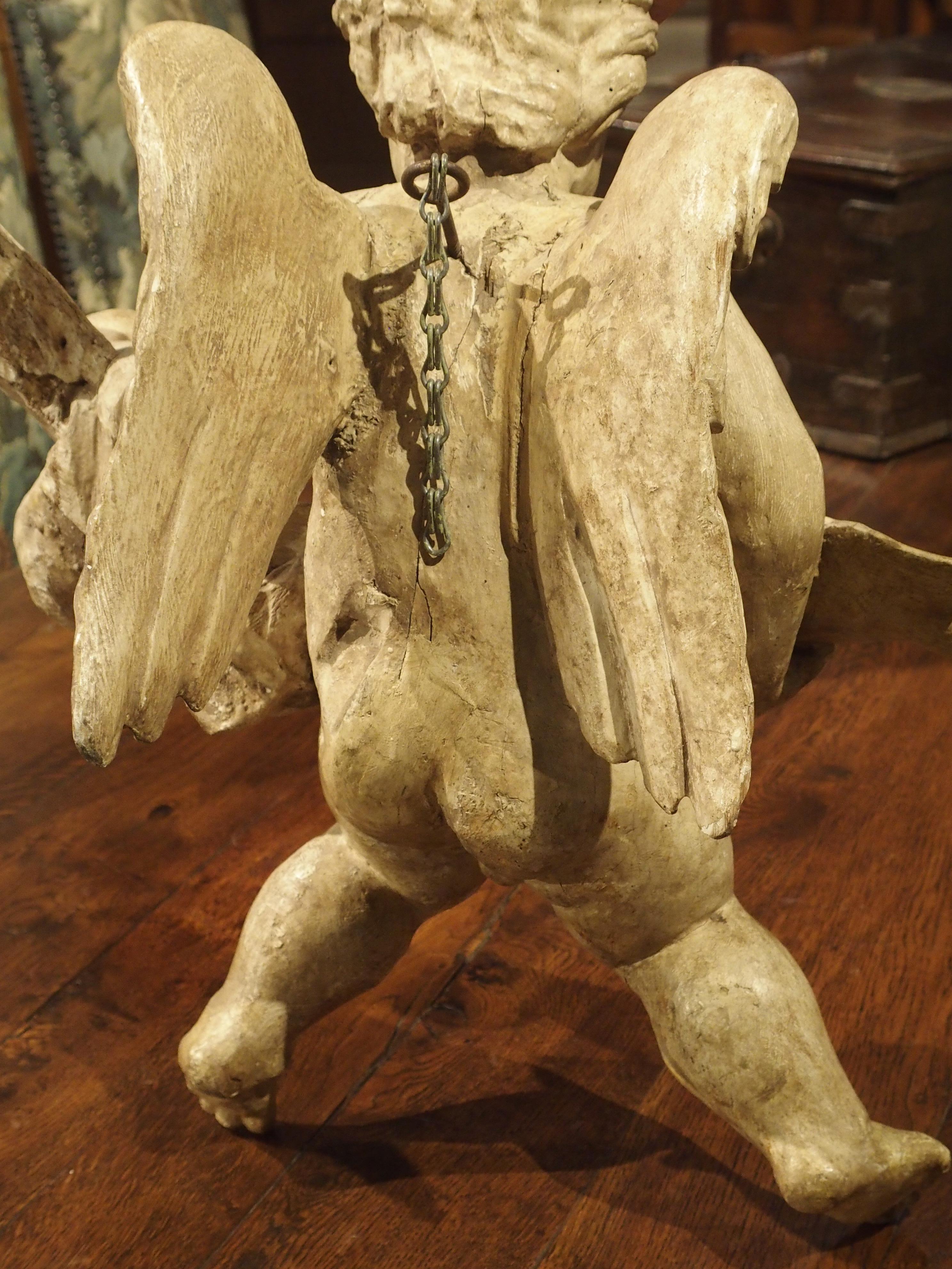 Antique Painted Winged Cherub Statue, 18th Century 4