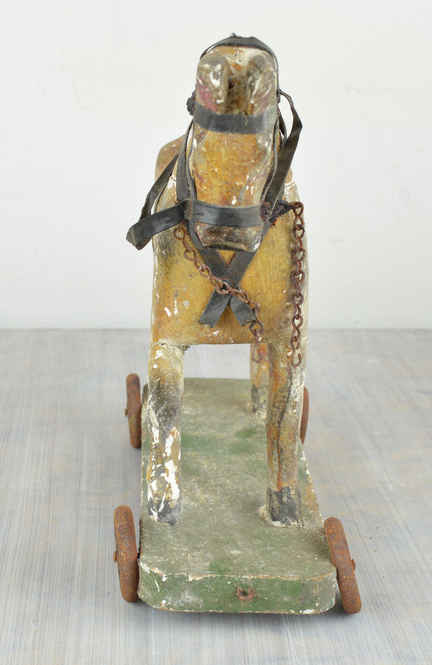 English Antique Painted Wood Toy Horse