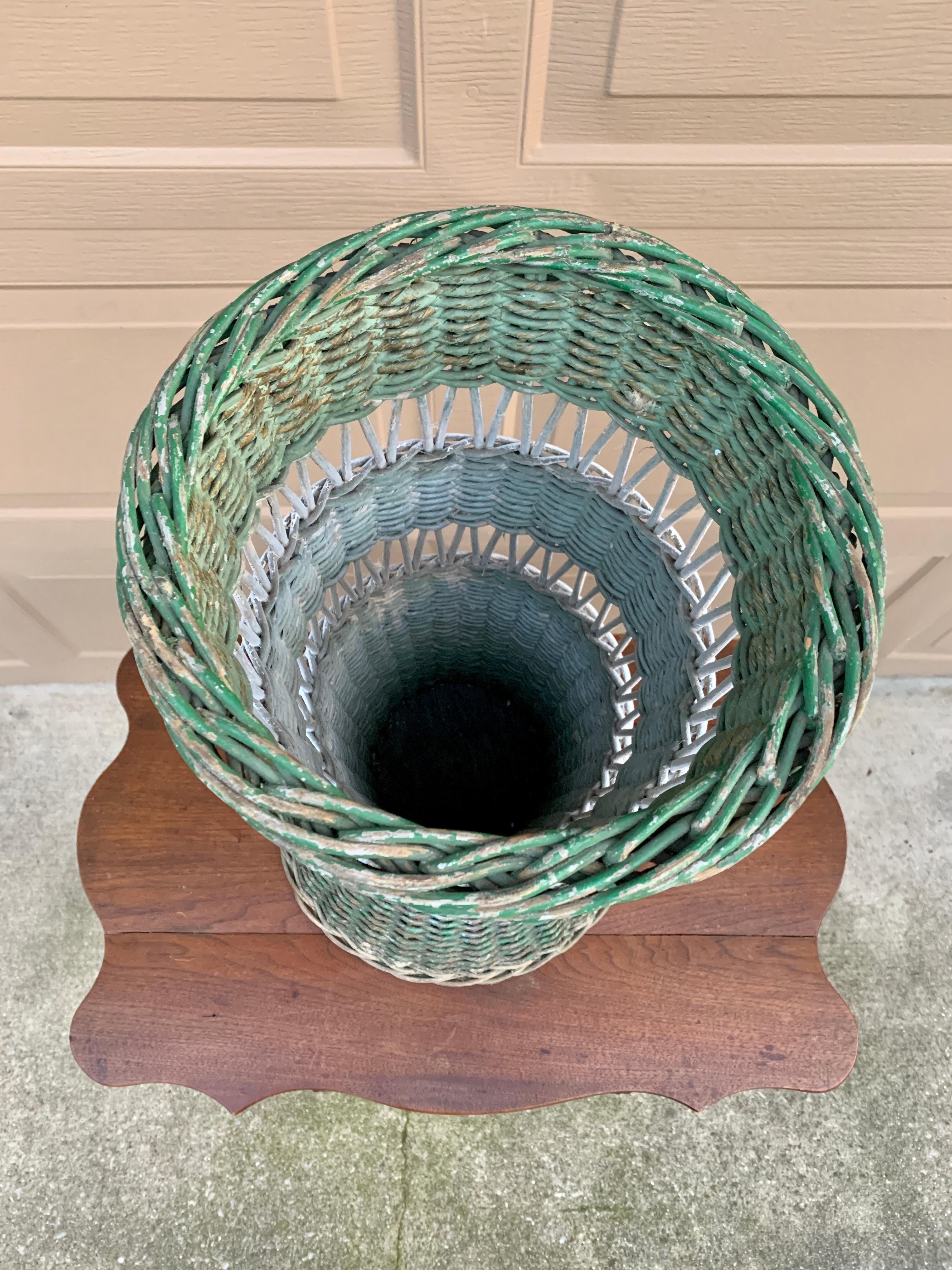 Antique Painted Woven Wicker Umbrella Basket, Late 19th Century For Sale 2
