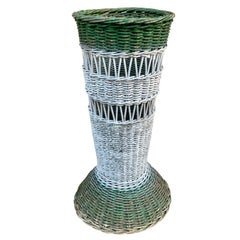 Antiker bemalter geflochtener Umbrella-Korb aus Weide, Ende 19.