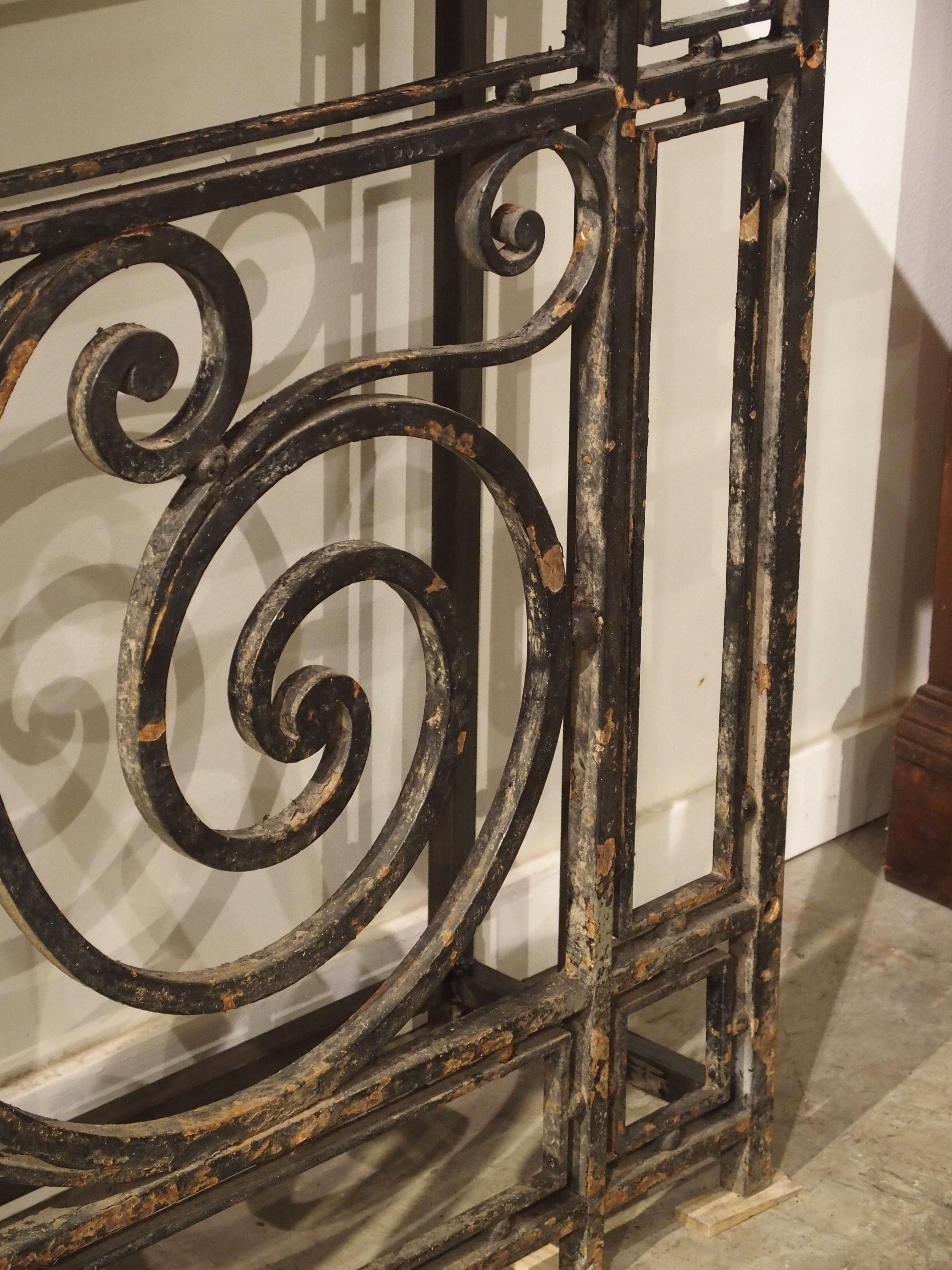 Art Nouveau Antique Painted Wrought Iron Balcony Gate Console with Beveled Limestone Top