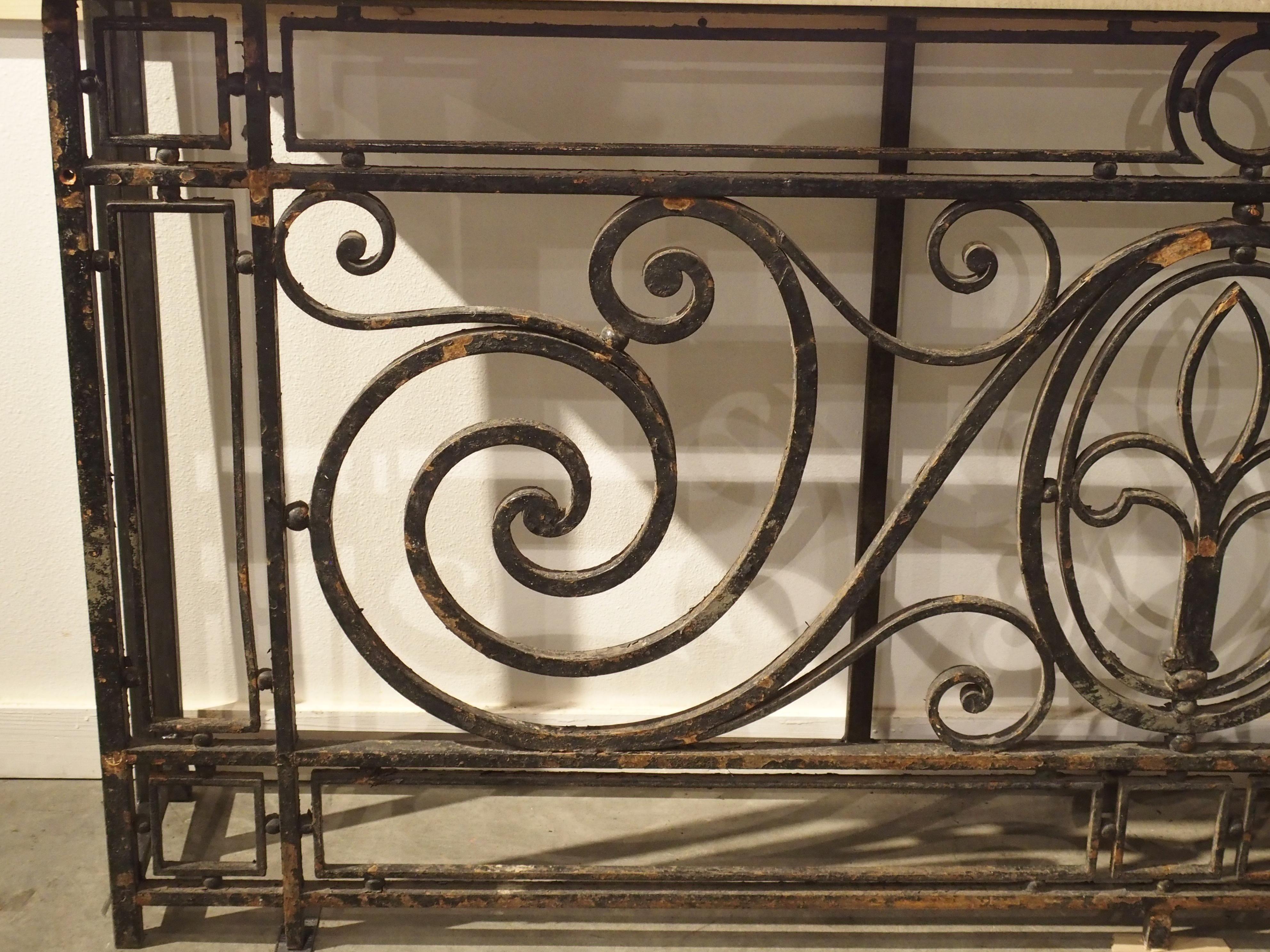 Early 20th Century Antique Painted Wrought Iron Balcony Gate Console with Beveled Limestone Top