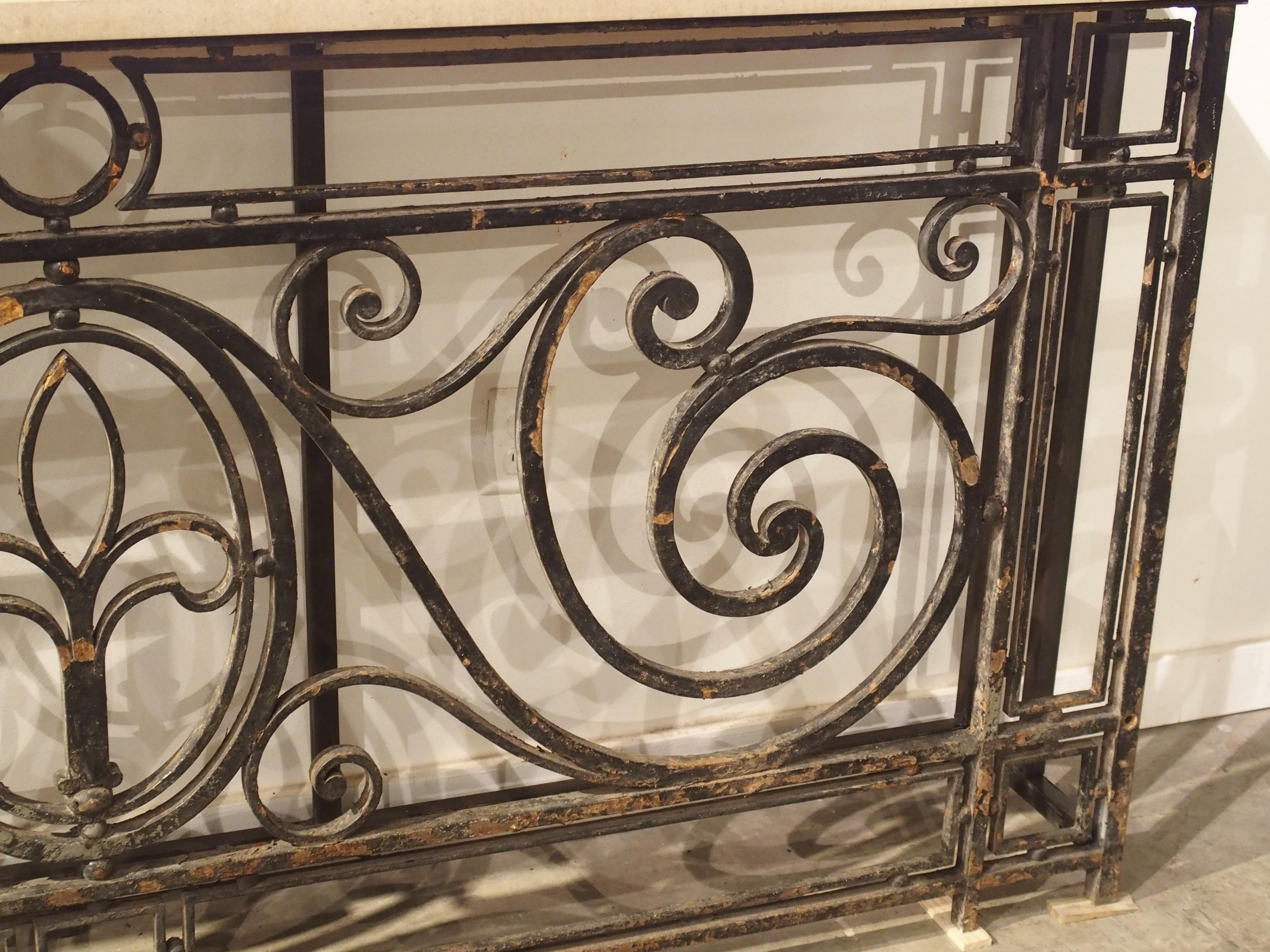 Antique Painted Wrought Iron Balcony Gate Console with Beveled Limestone Top 1