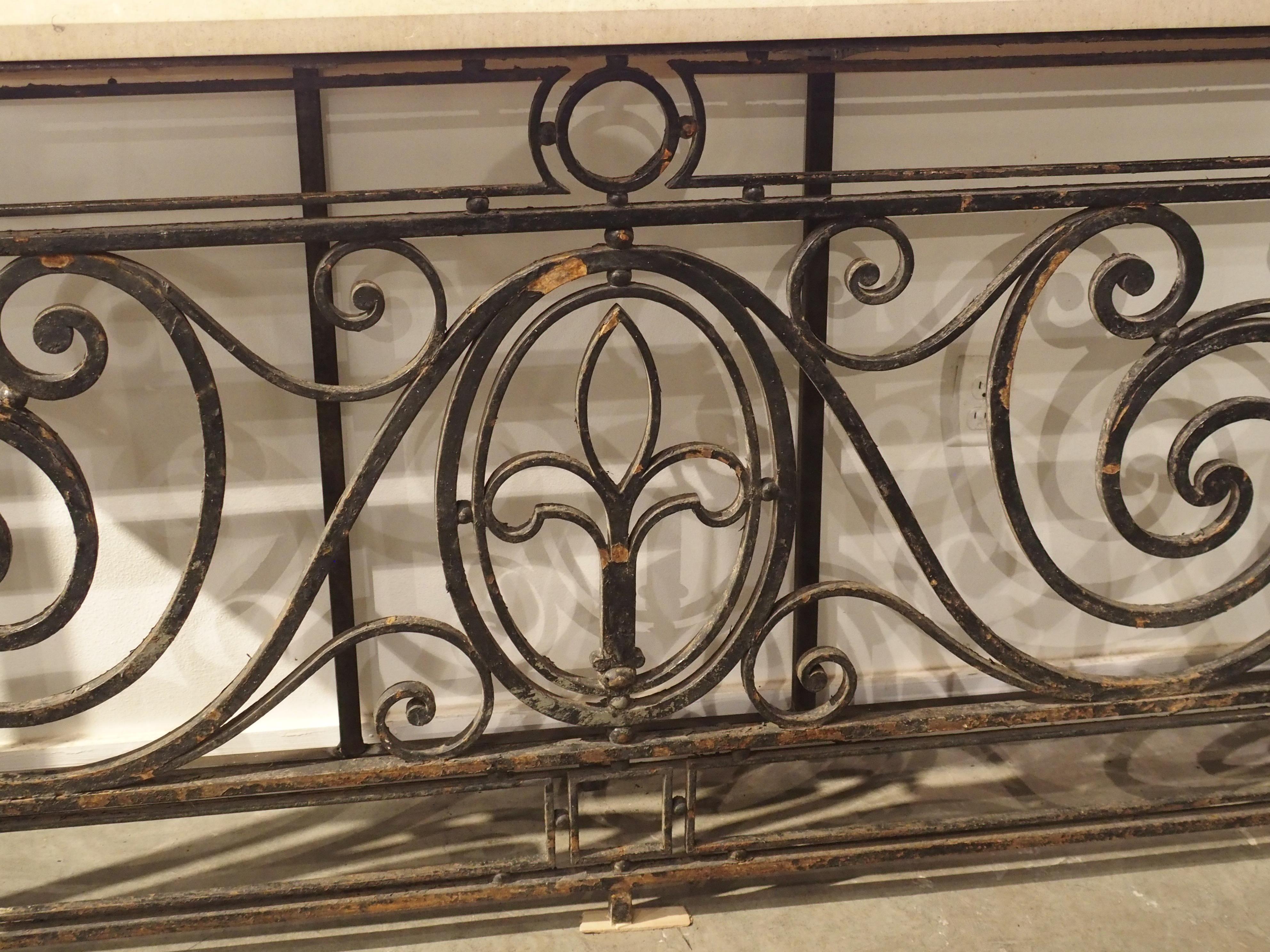 Antique Painted Wrought Iron Balcony Gate Console with Beveled Limestone Top 2