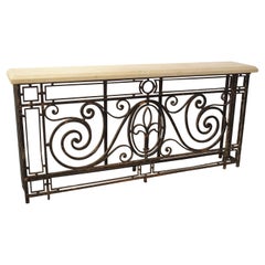 Antique Painted Wrought Iron Balcony Gate Console with Beveled Limestone Top
