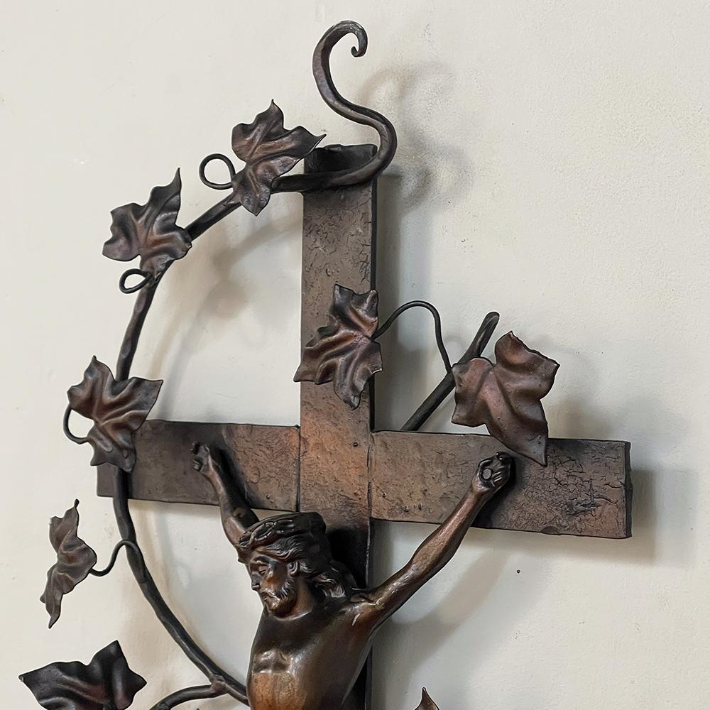 Antique Painted Wrought Iron Crucifix For Sale 3