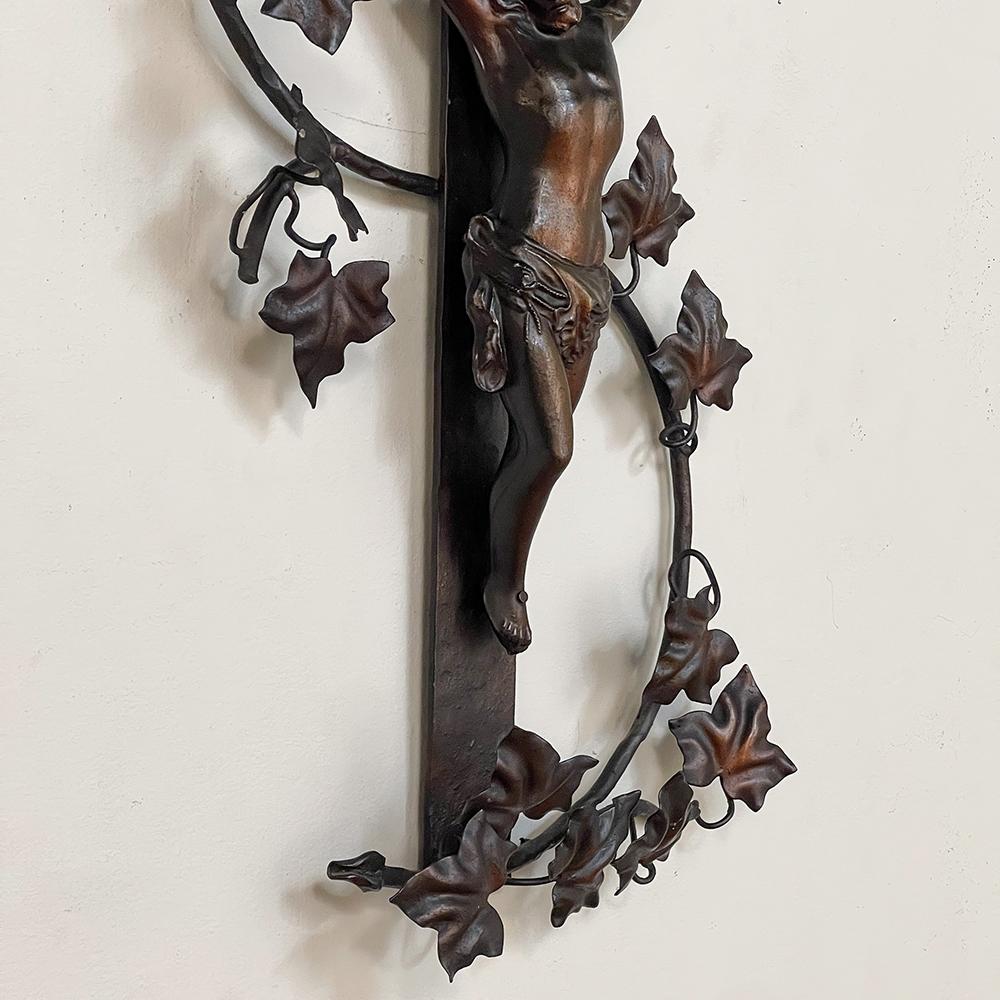 Antique Painted Wrought Iron Crucifix For Sale 4