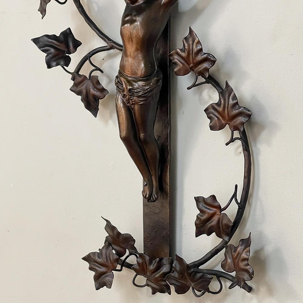 Antique Painted Wrought Iron Crucifix For Sale 5